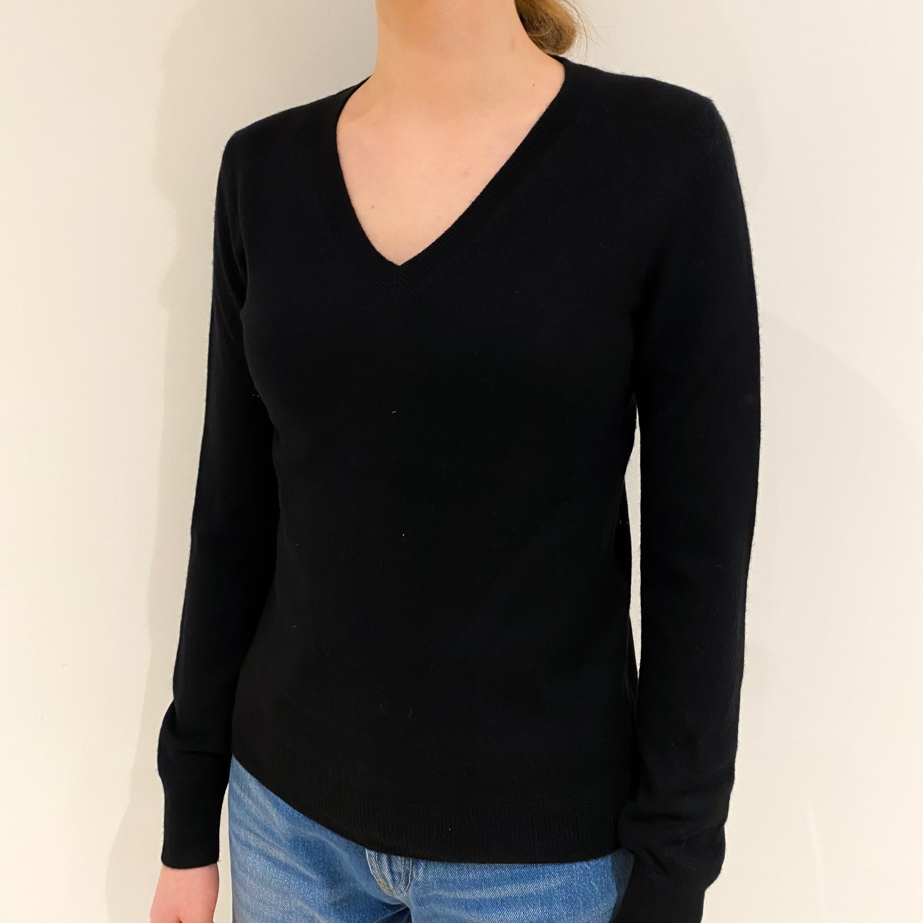 Black Cashmere V Neck Jumper Extra Small