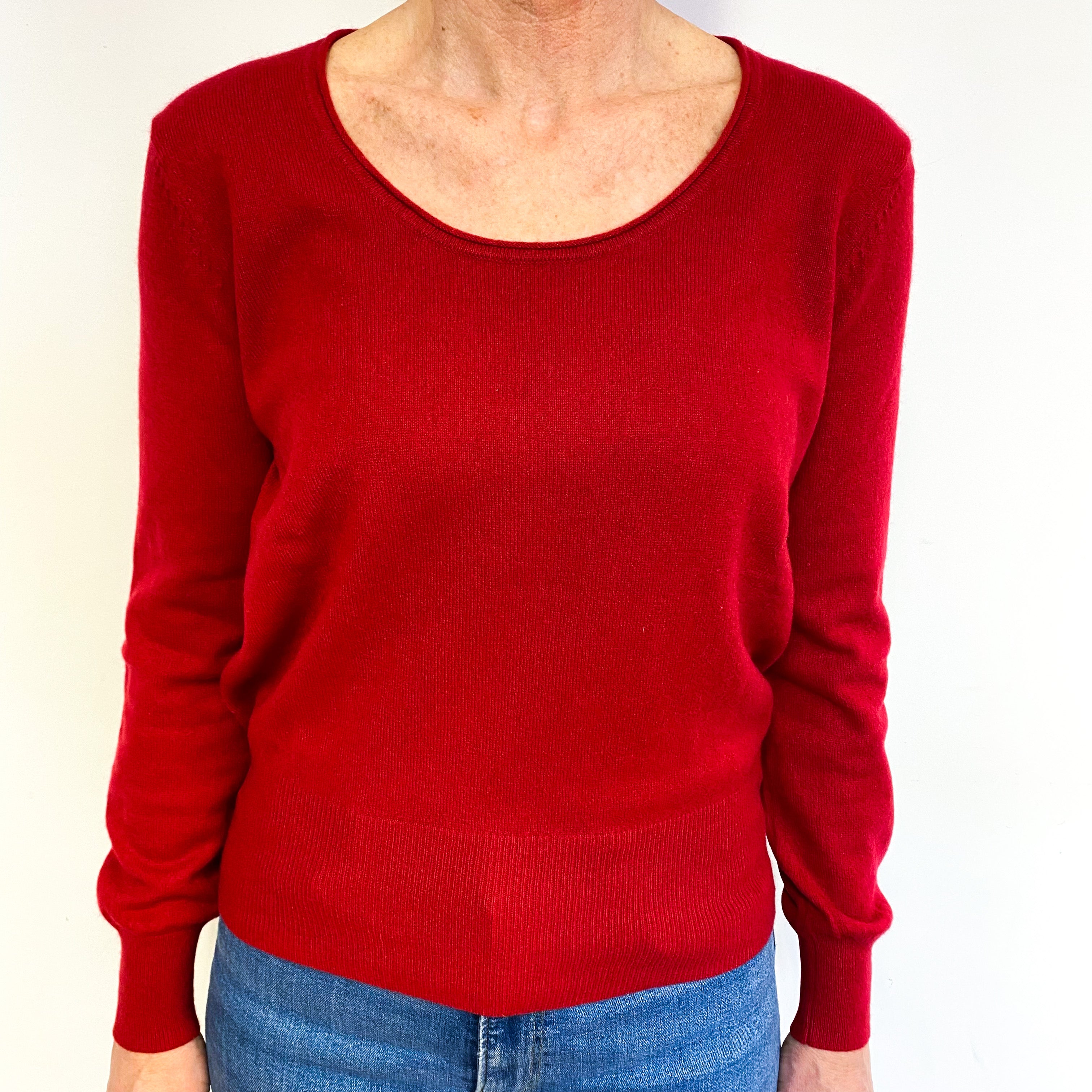 Crimson Red Cashmere Crew Neck Jumper Medium