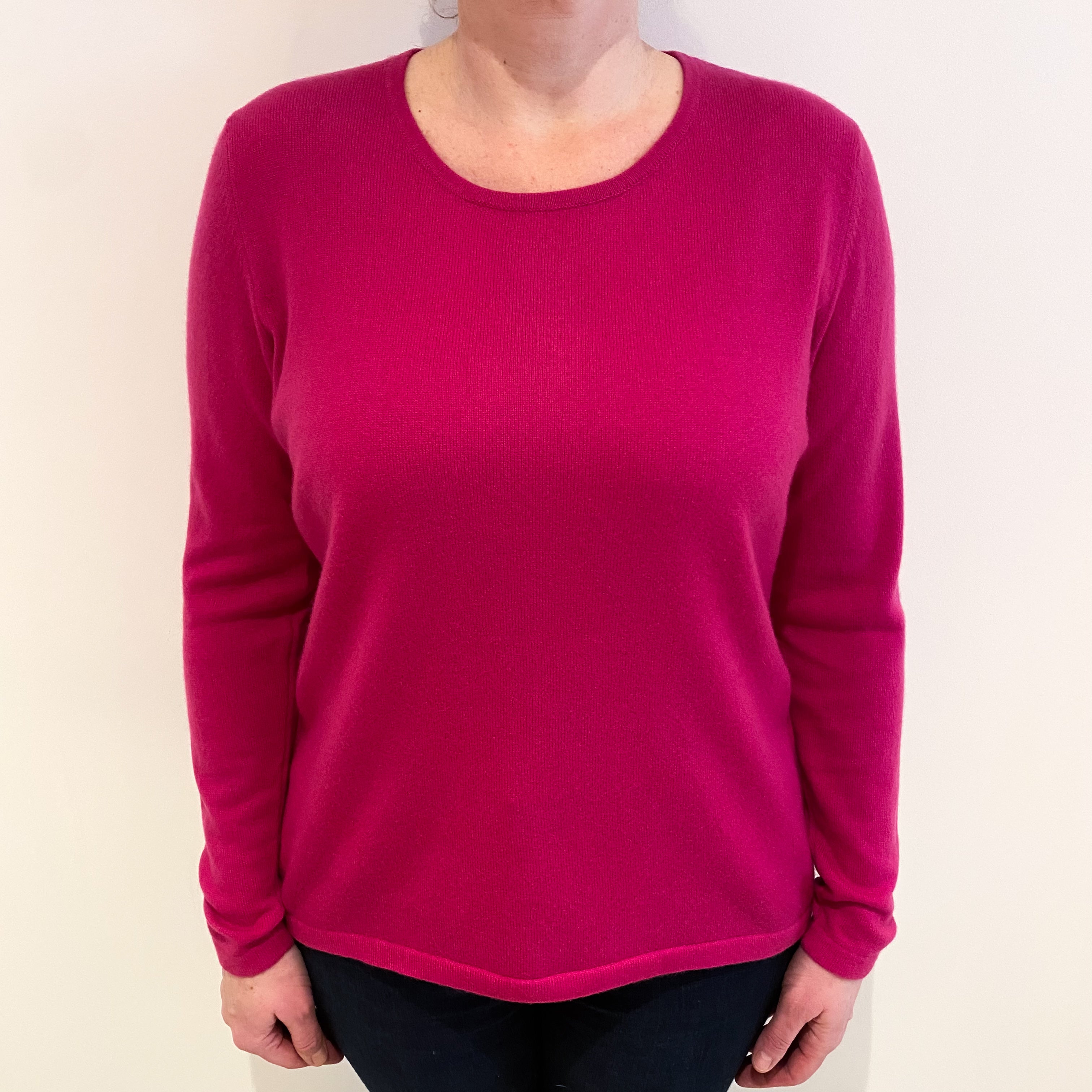 Fabiani Fuchsia Pink Cashmere Crew Neck Jumper Large