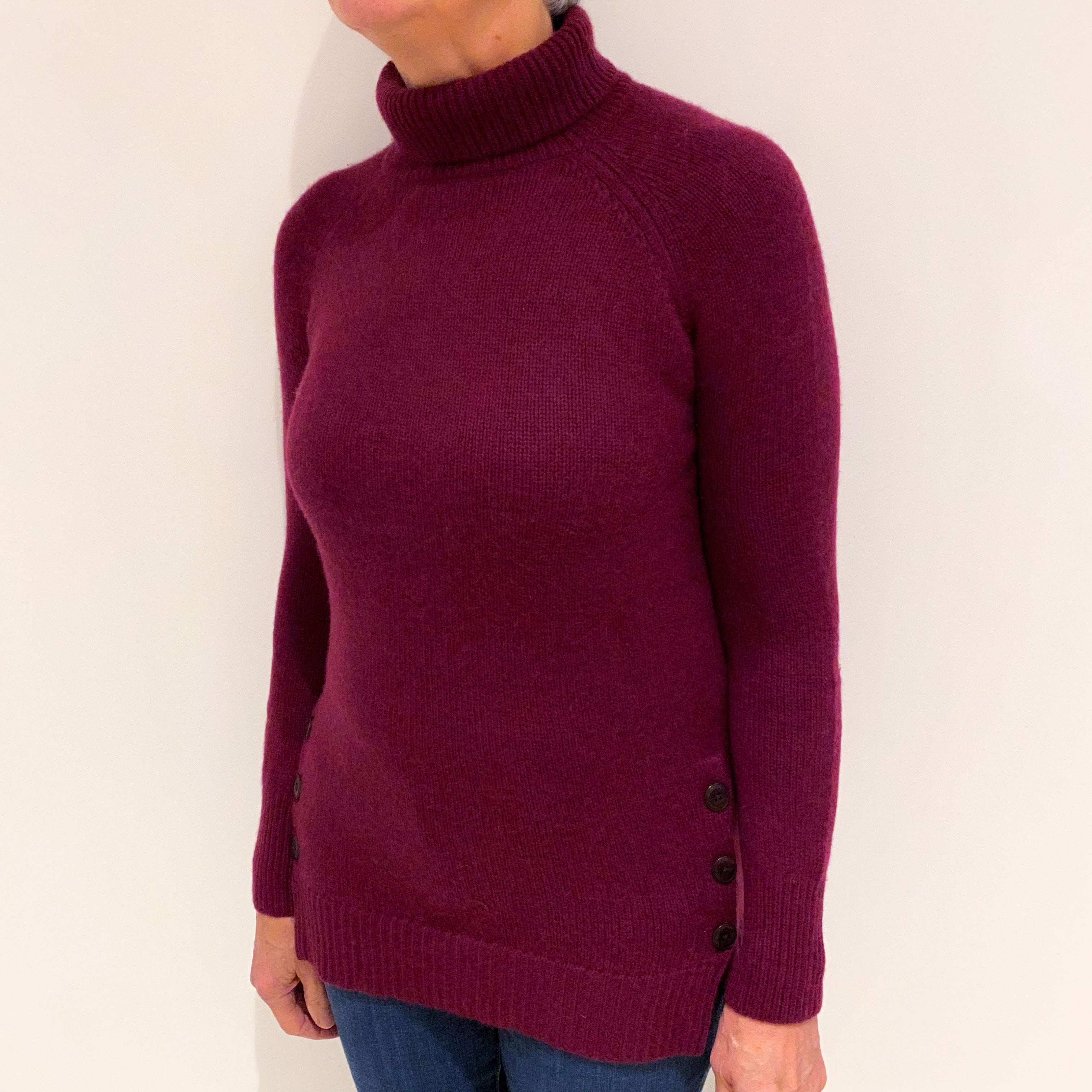 Mulberry Purple Chunky Cashmere Polo Neck Jumper Medium