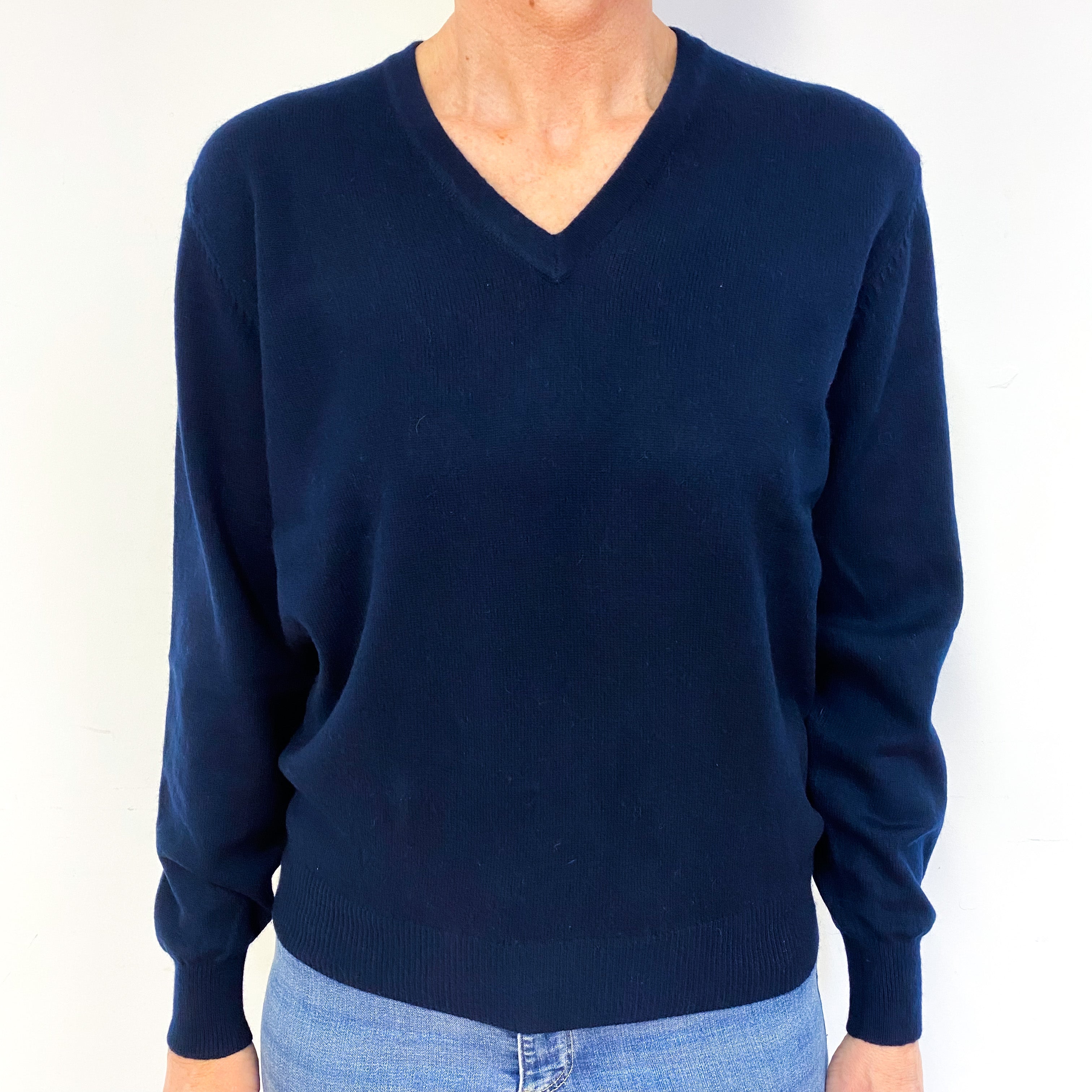 Dark Navy Blue Cashmere V-Neck Jumper Medium