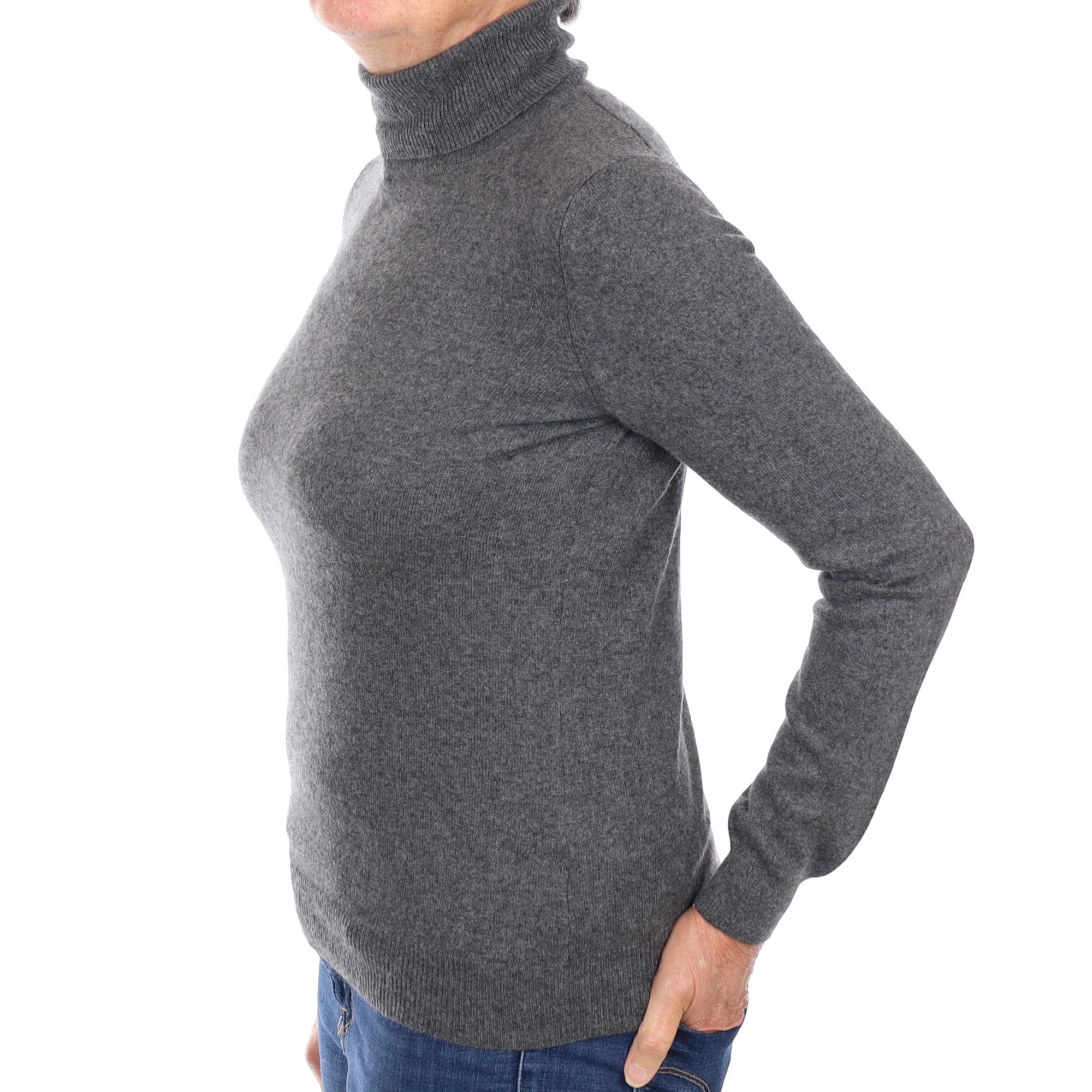 Slate Grey Cashmere Polo Neck Jumper Medium