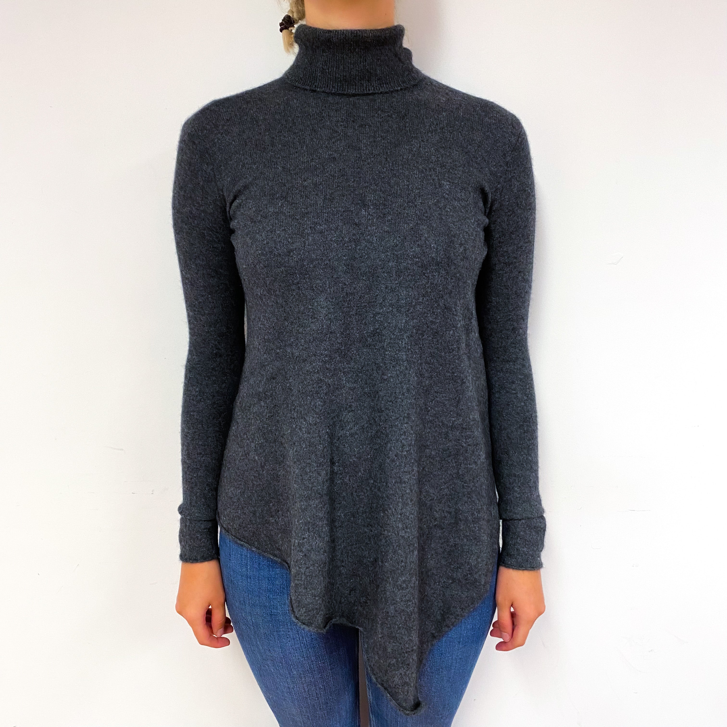 Slate Grey Handkerchief Cashmere Polo Neck Jumper Small