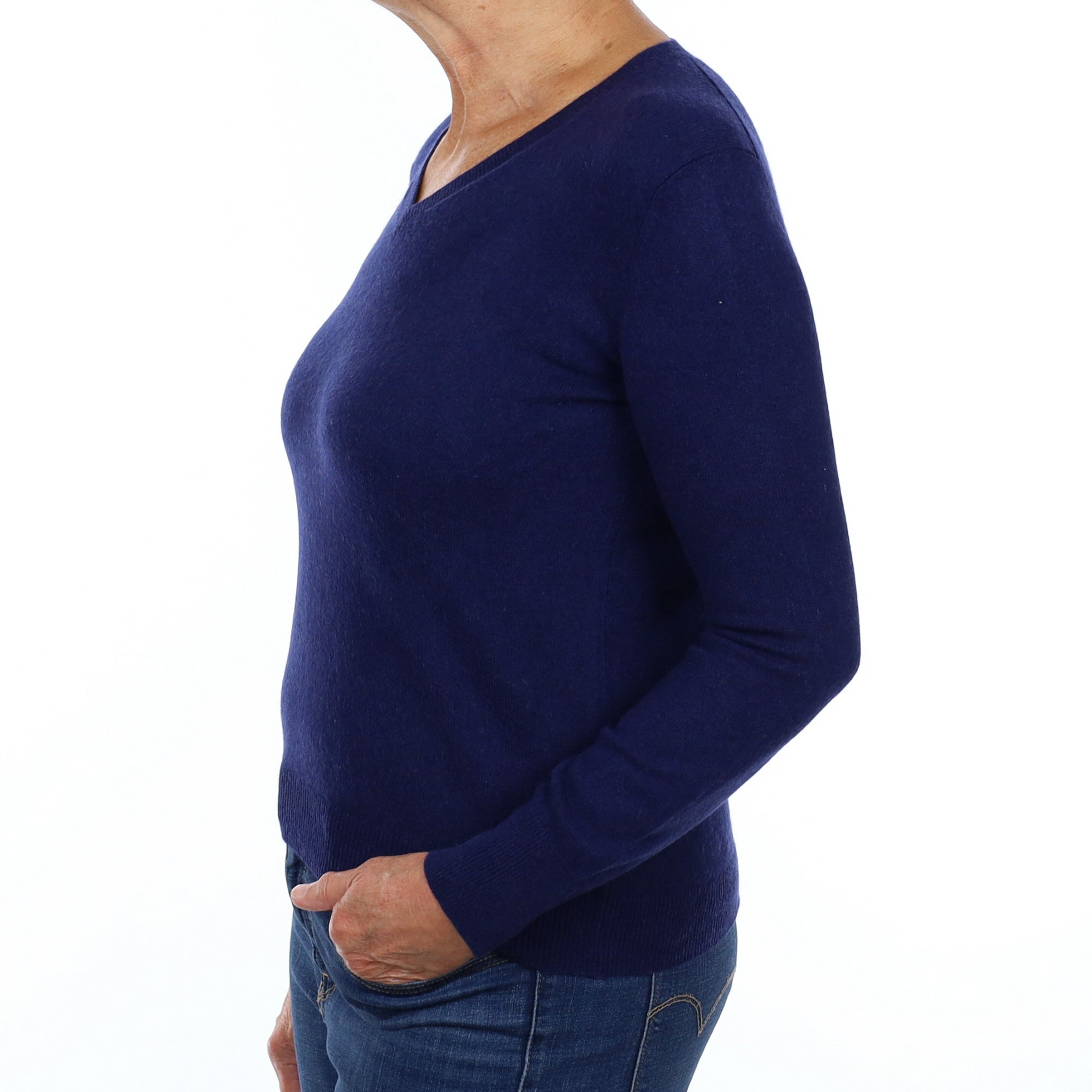 French Navy Cashmere V Neck Jumper Medium