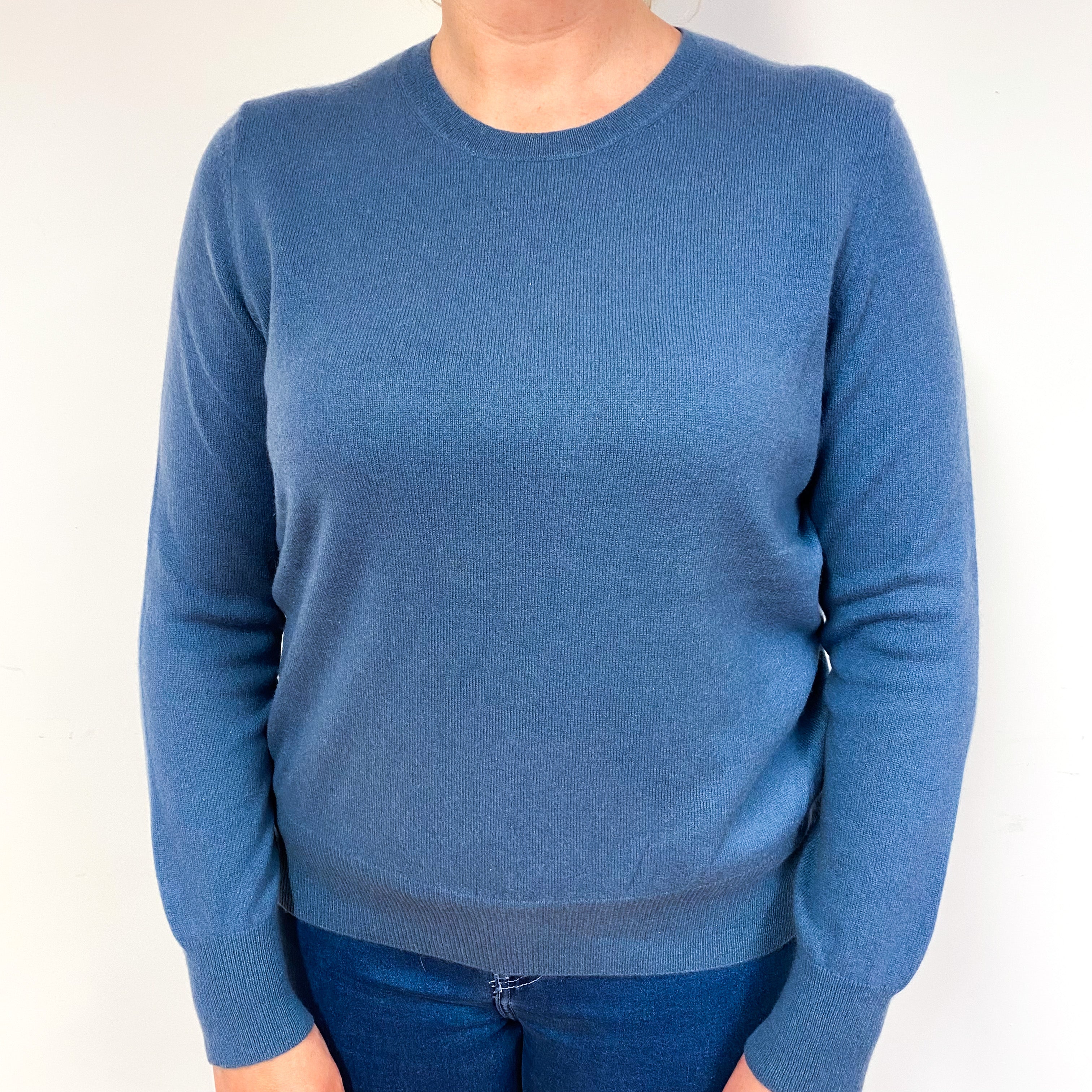 Dusky Blue Cashmere Crew Neck Jumper Large