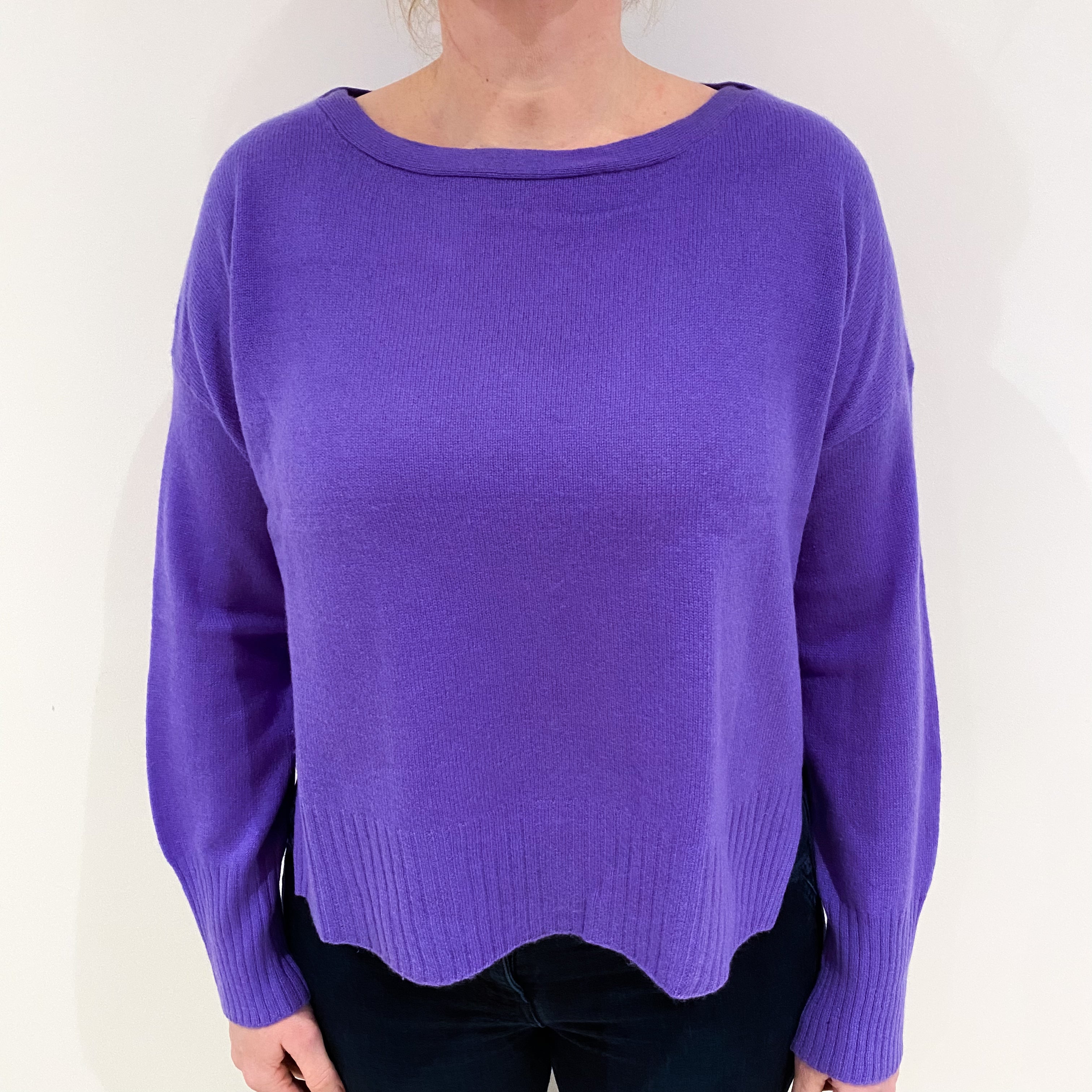 Lilac Purple Cashmere Slash Neck Jumper Large