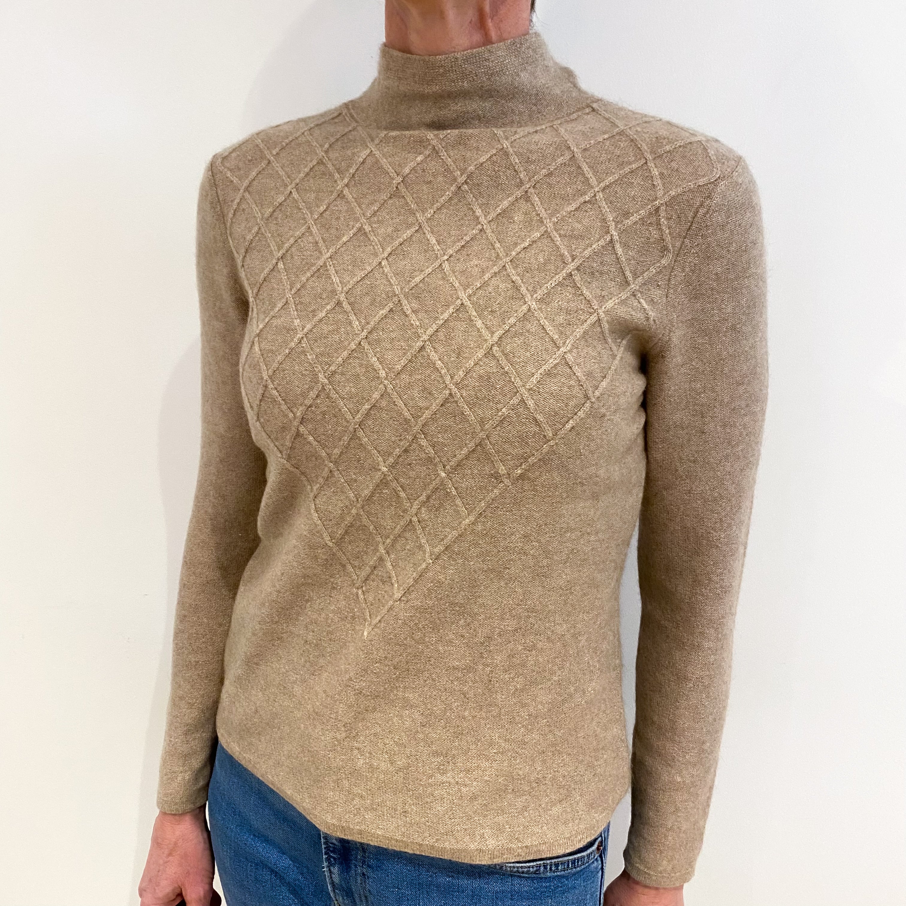 Biscuit Brown Textured Cashmere Turtle Neck Jumper Small