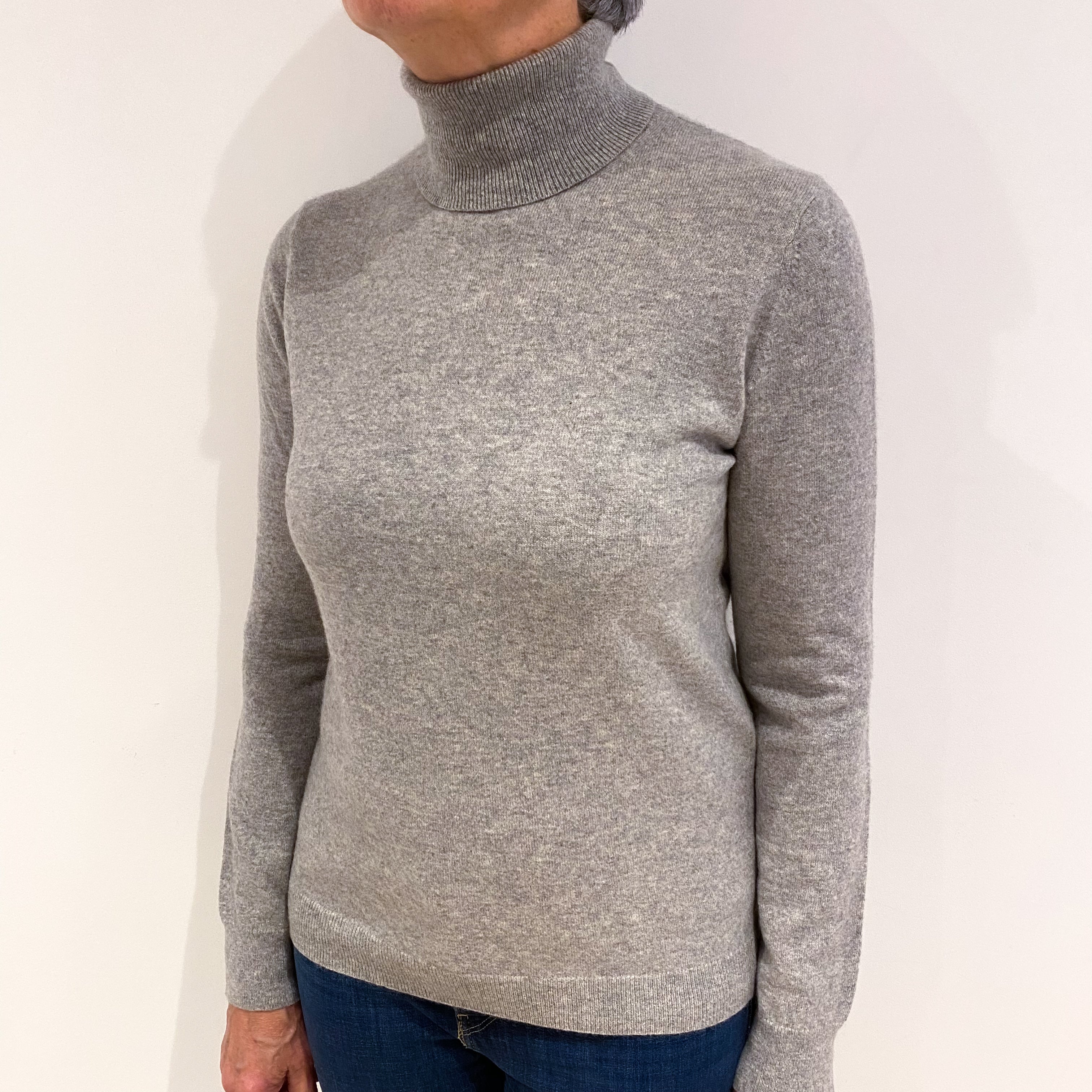 Smoke Grey Cashmere Polo Neck Jumper Medium