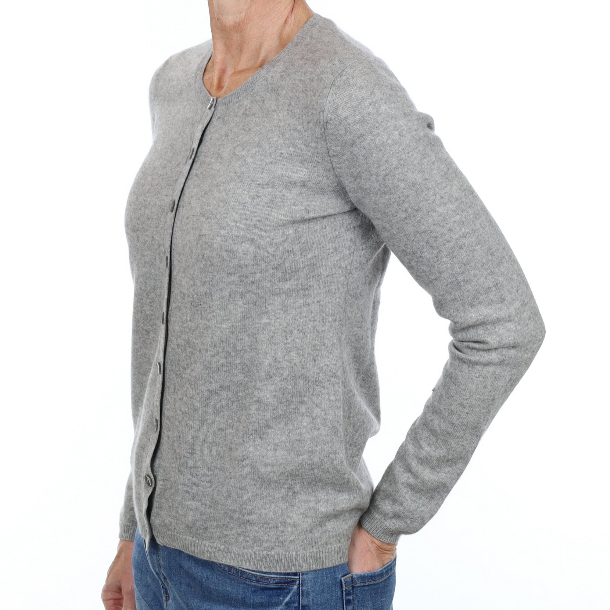 Smoke Grey Cashmere Crew Neck Cardigan Small