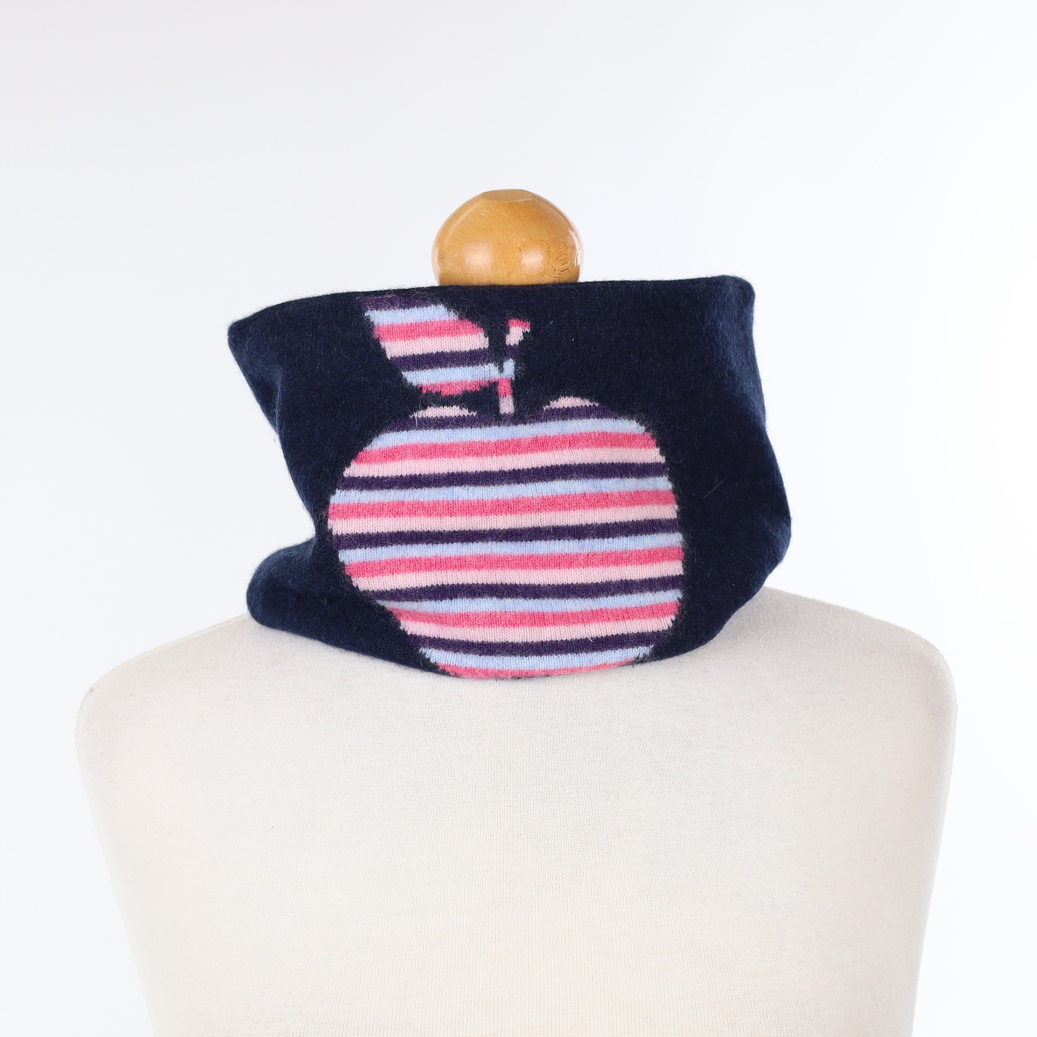 Navy Blue Striped Apple Patterned Neck Warmer