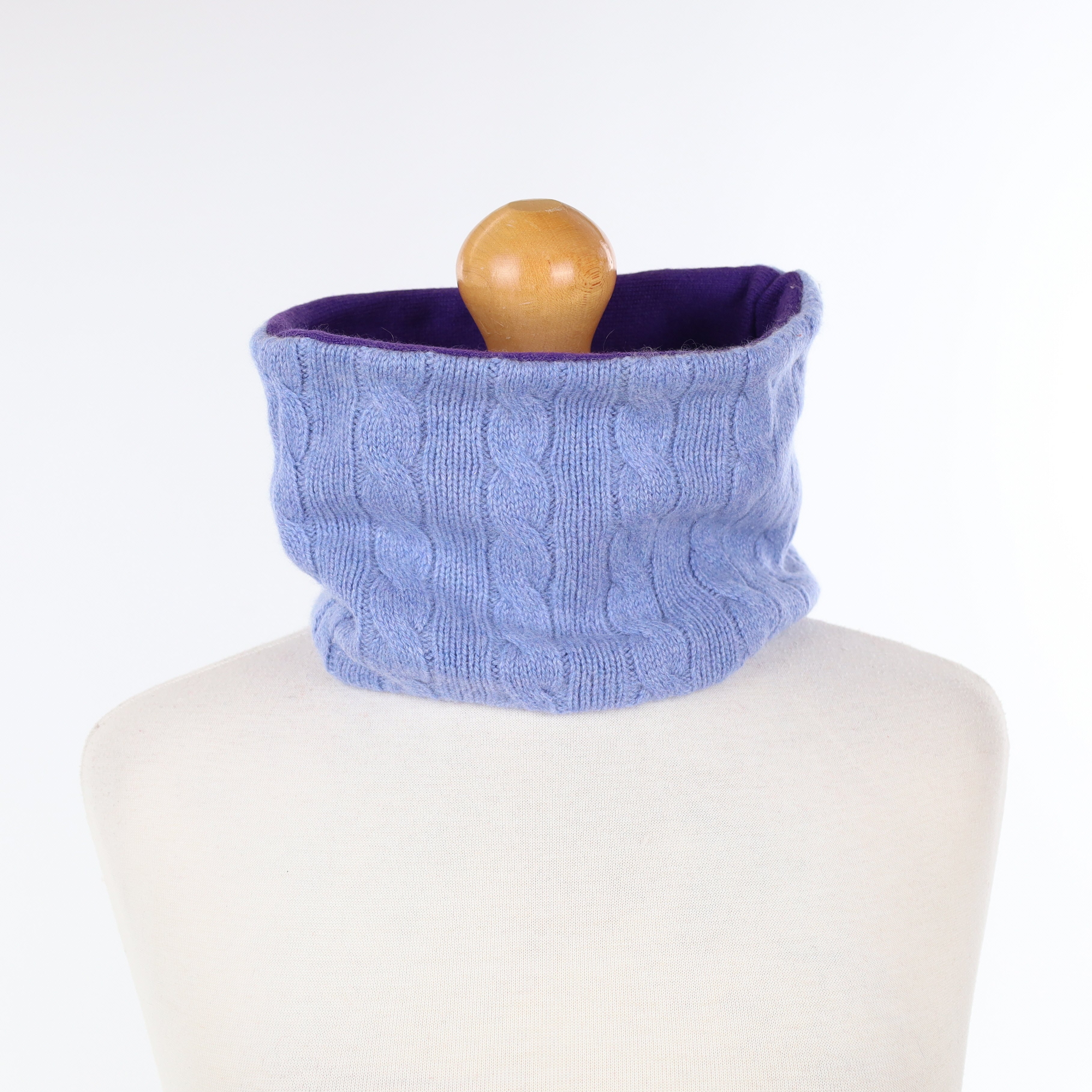 Sky Blue Cable Knit and Purple Neck Warmer