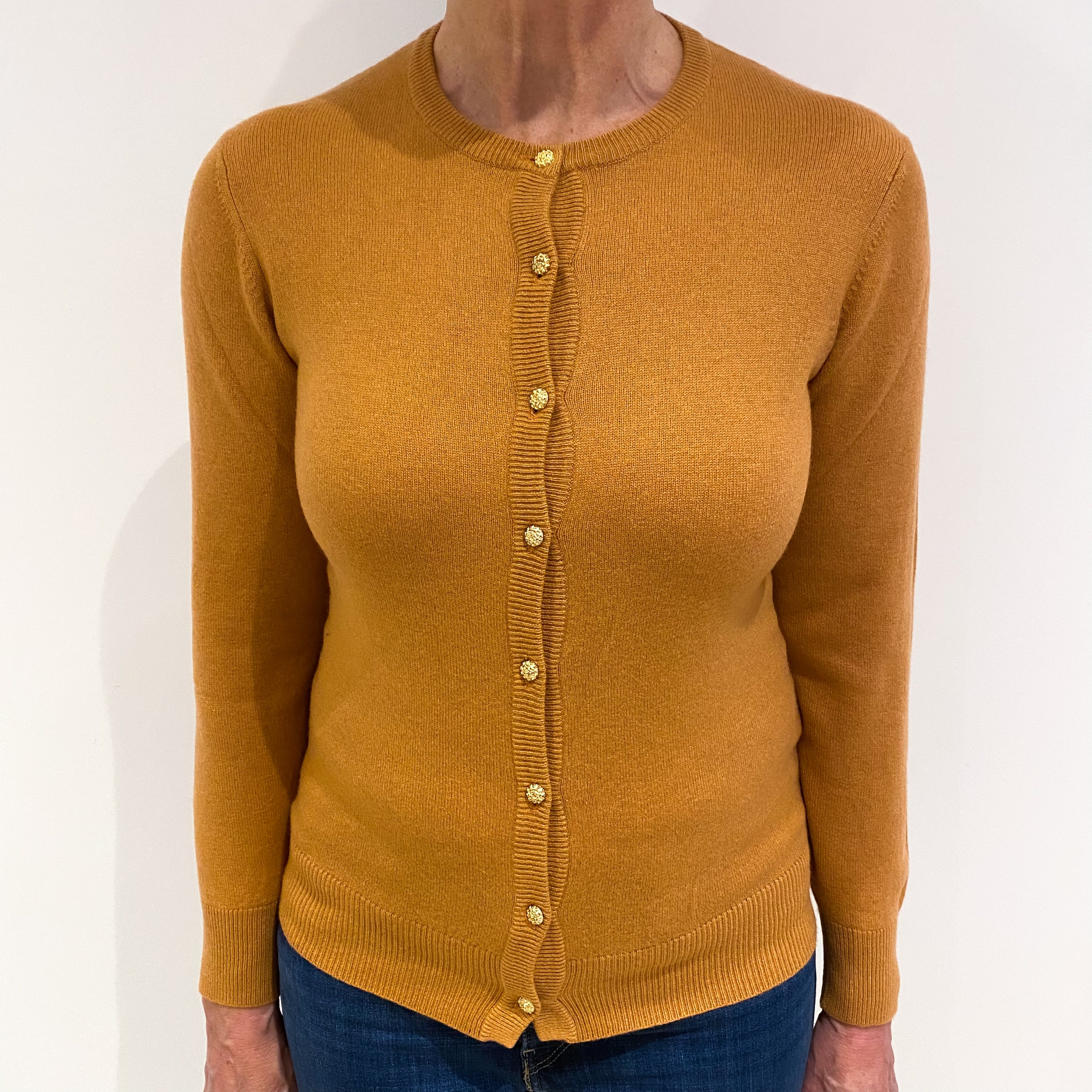 Terracotta Orange Cashmere Crew Neck Cardigan Medium