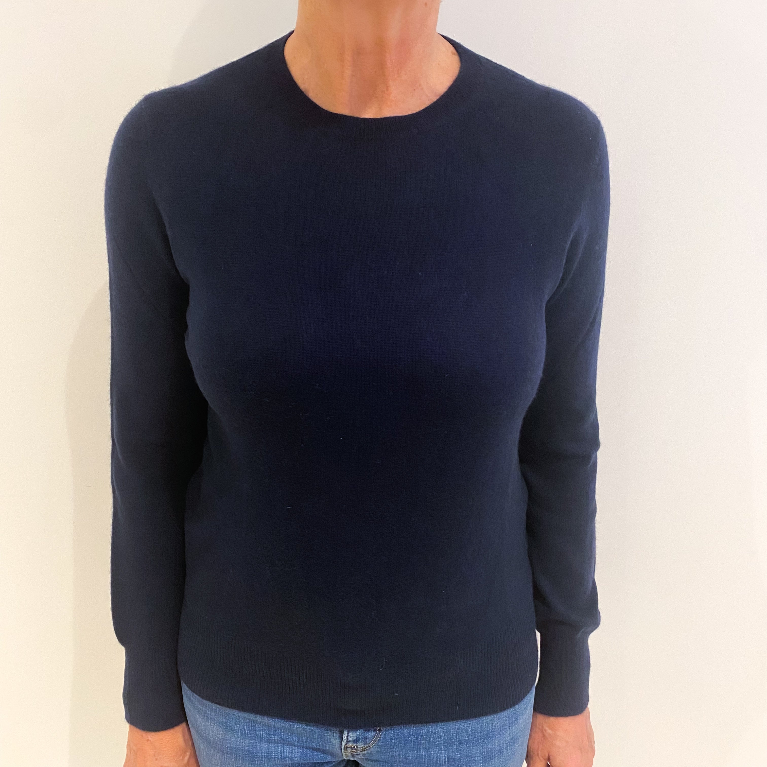 Dark Navy Blue Cashmere Crew Neck Jumper Medium