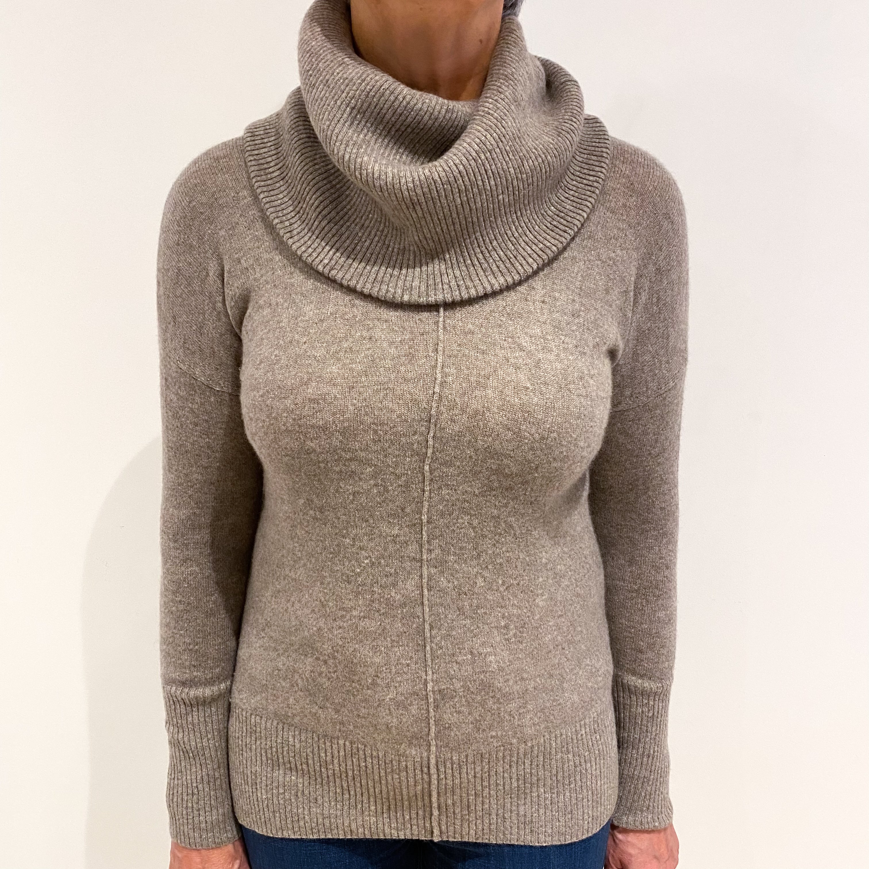Mink Brown Cashmere Cowl Neck Jumper Medium