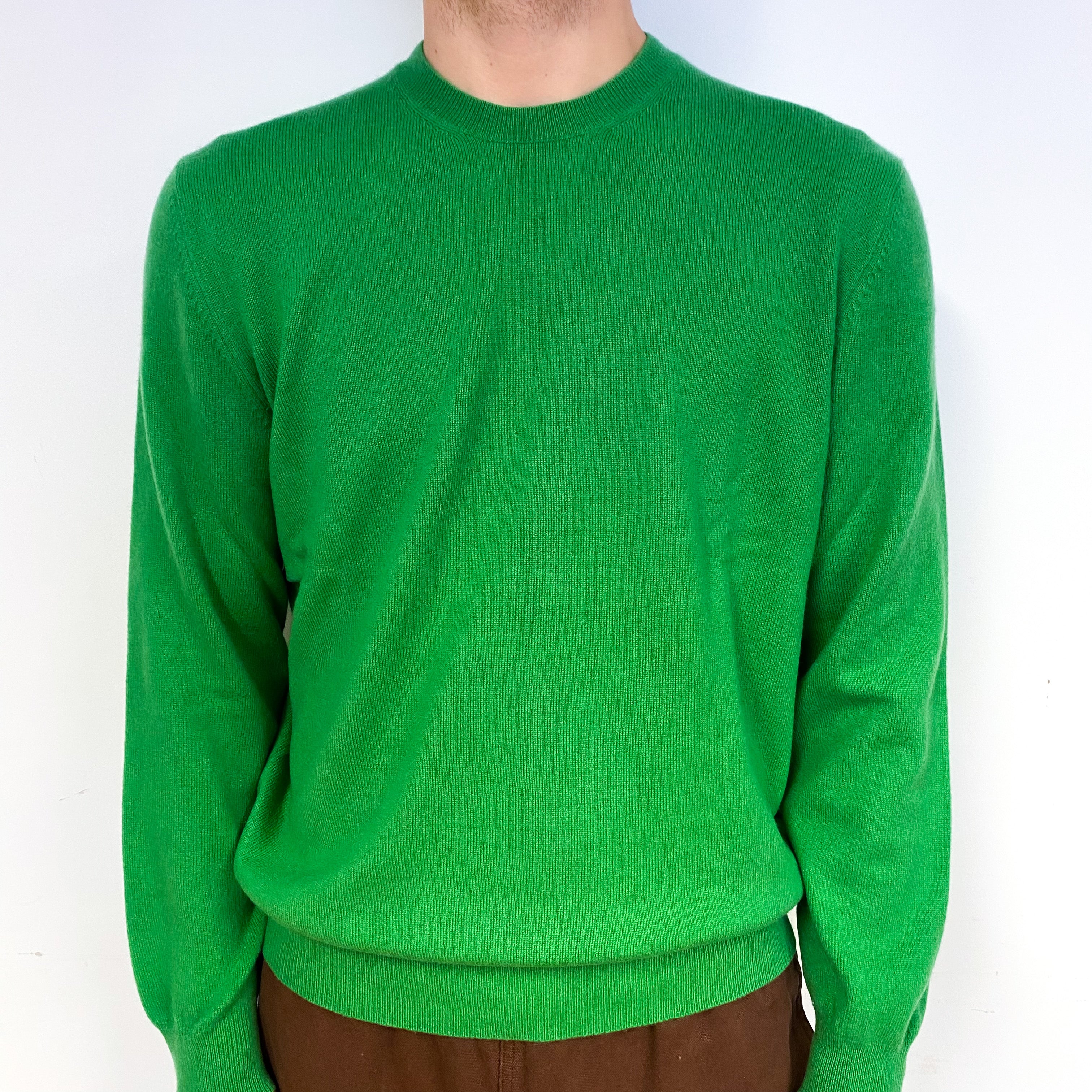 Men's Jade Green Cashmere Crew Neck Jumper Large