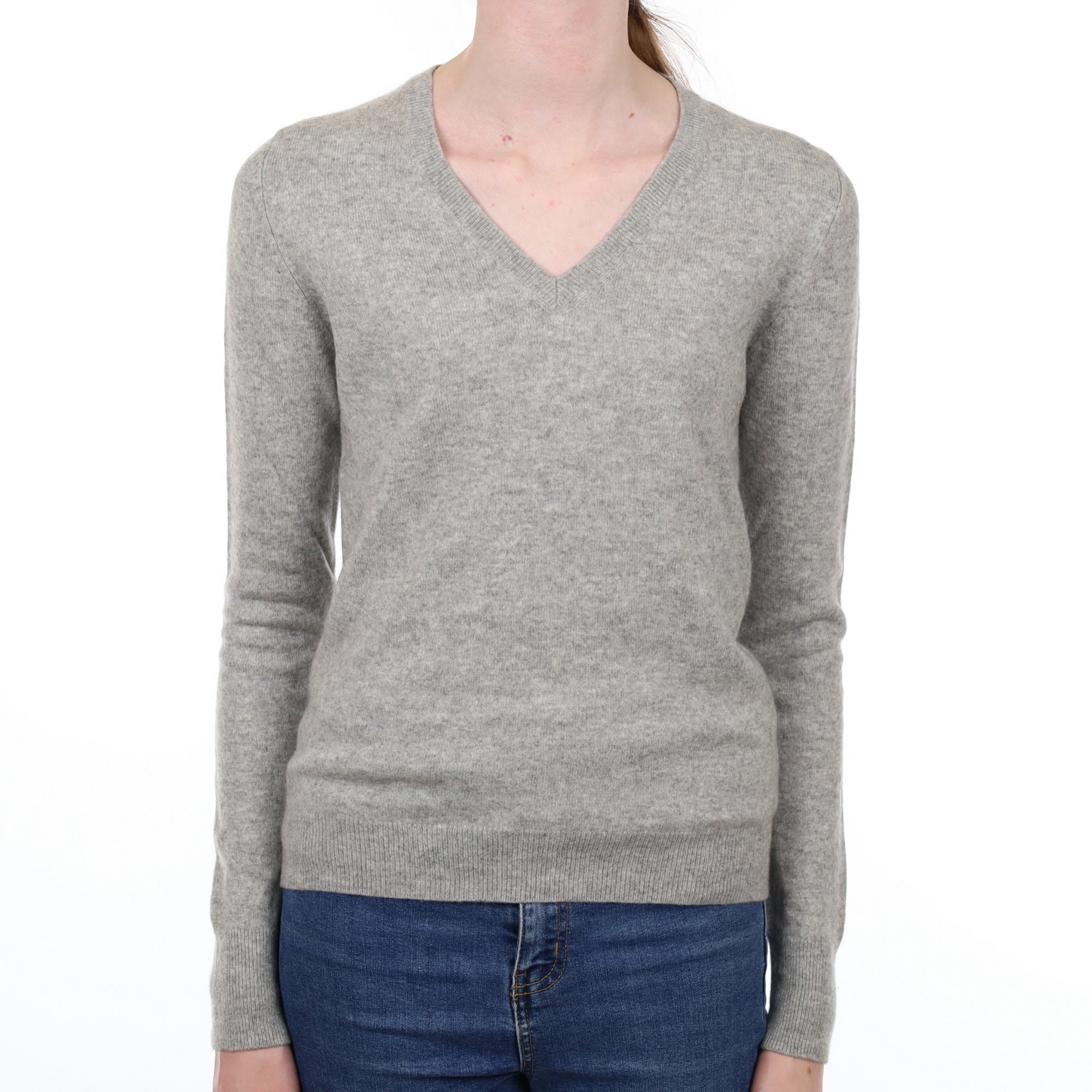 Smoke Grey Cashmere V Neck Jumper Extra Small