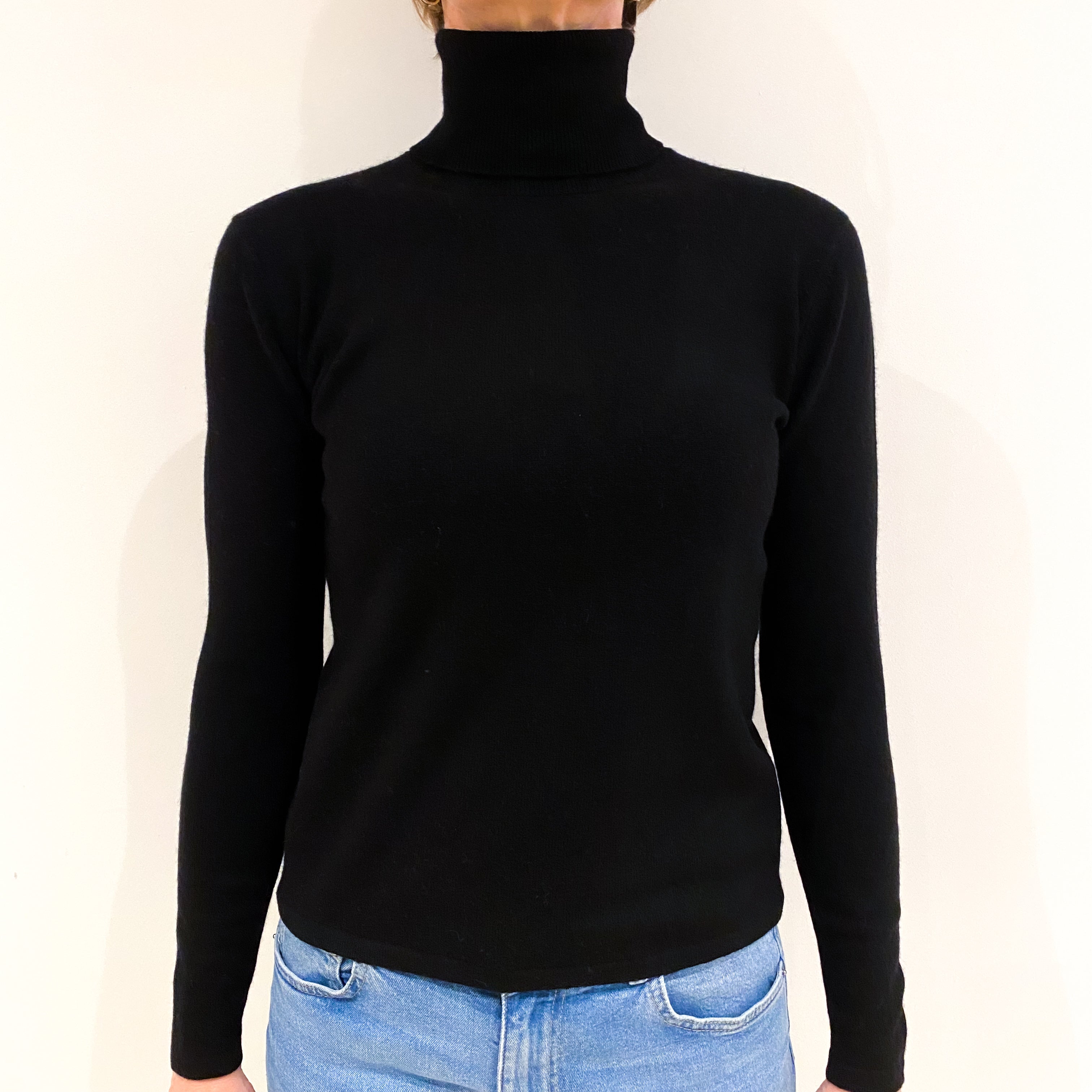 Black Cashmere Polo Neck Jumper Small