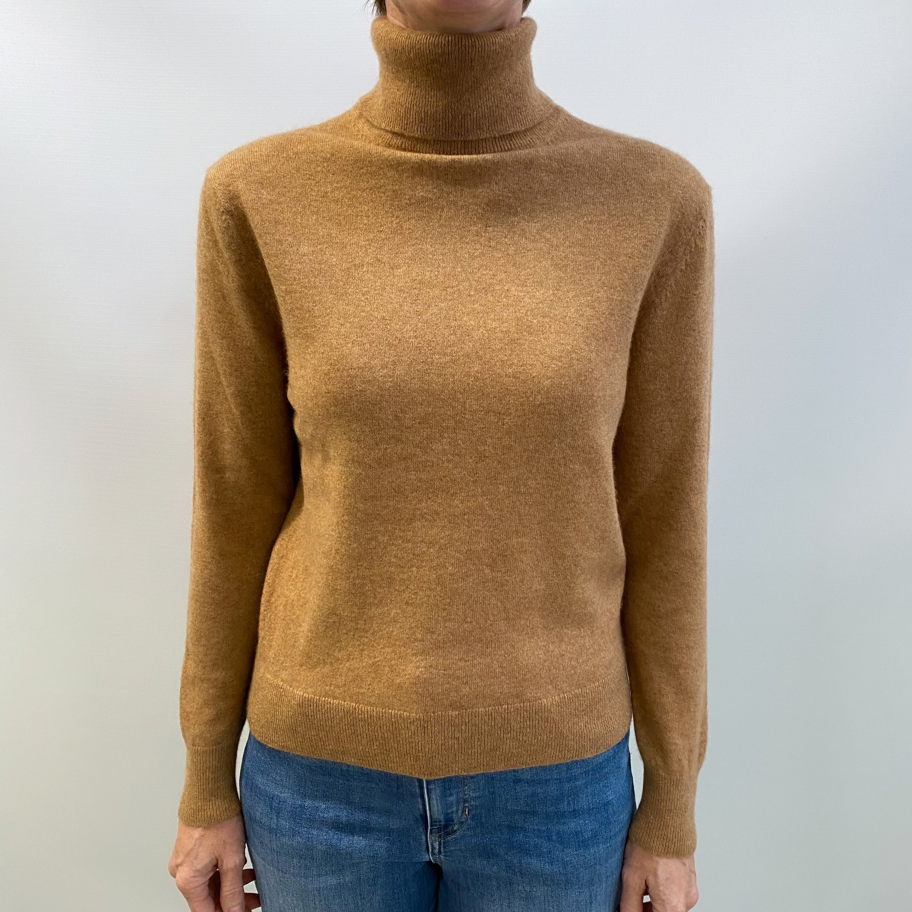 Cinnamon Brown Cashmere Polo Neck Jumper Small