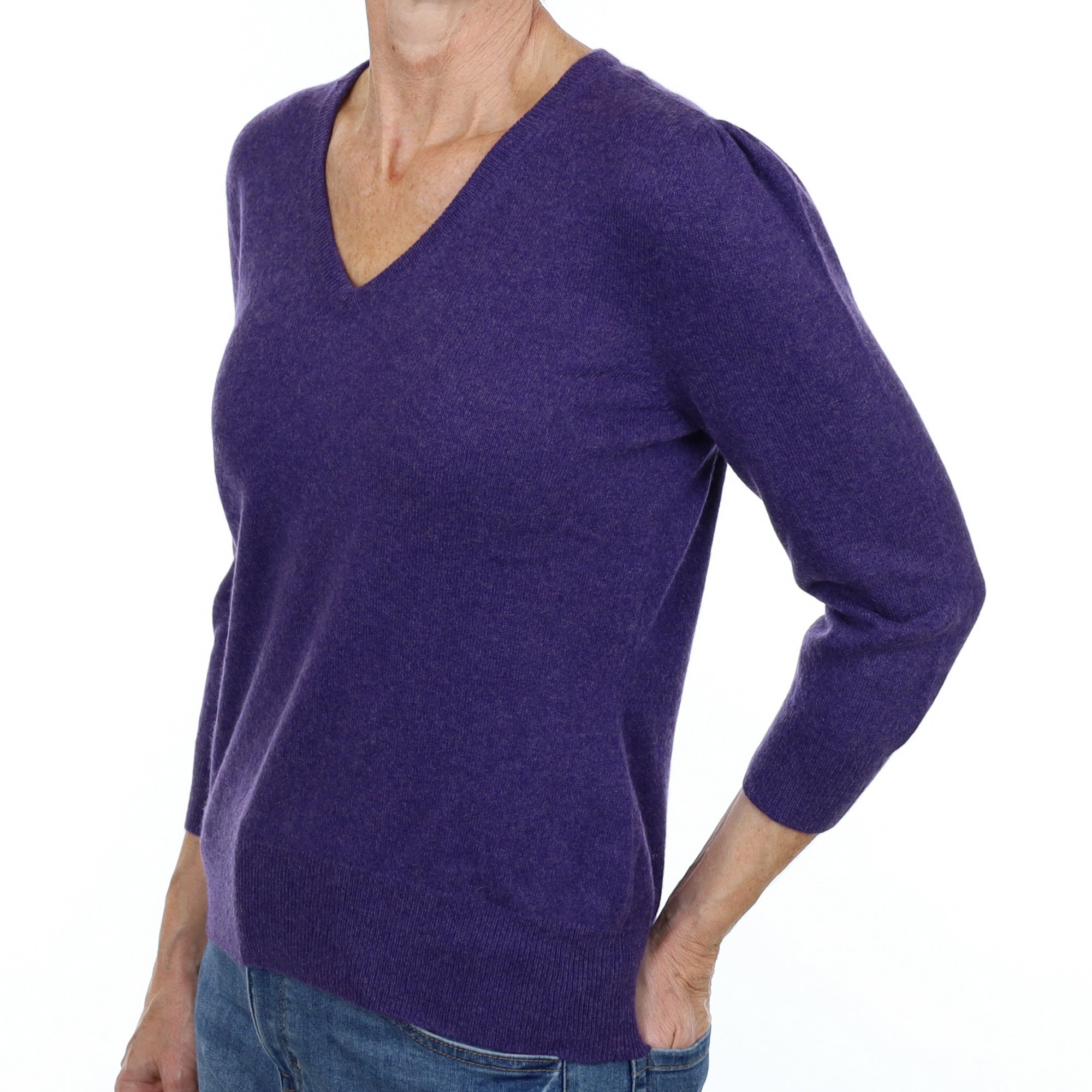Iris Purple Cashmere V Neck Jumper Small