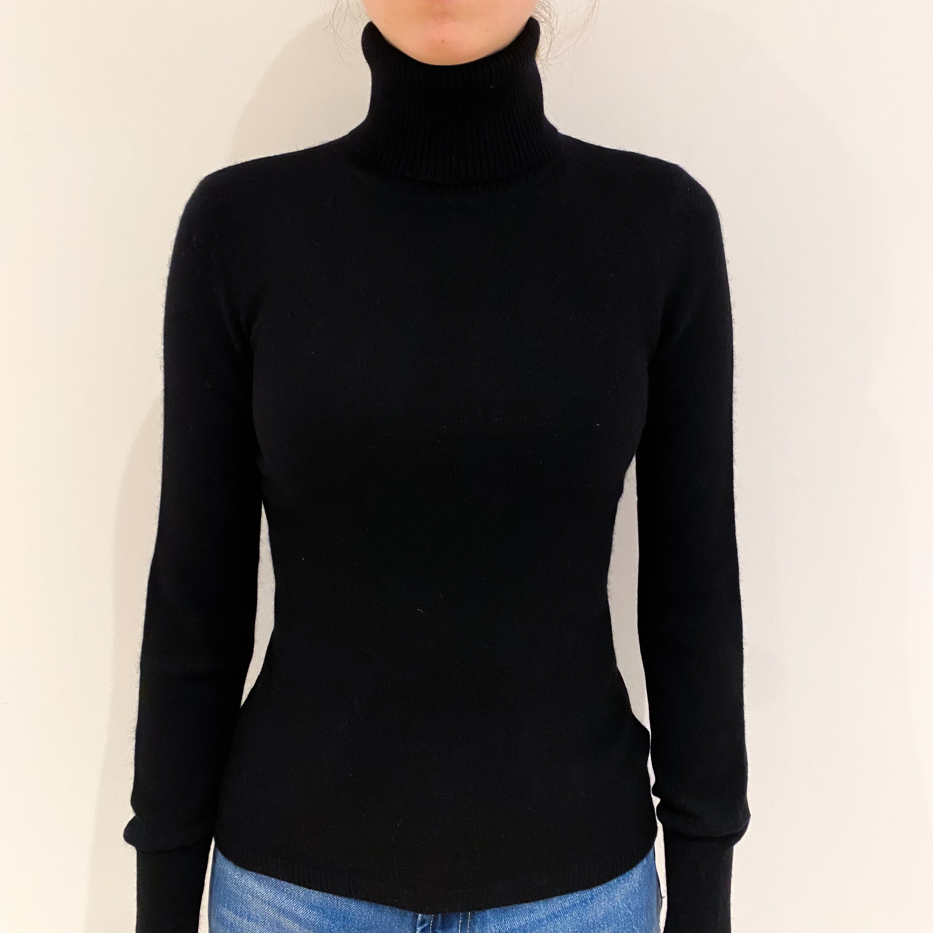 Black Cashmere Polo Neck Jumper Extra Small