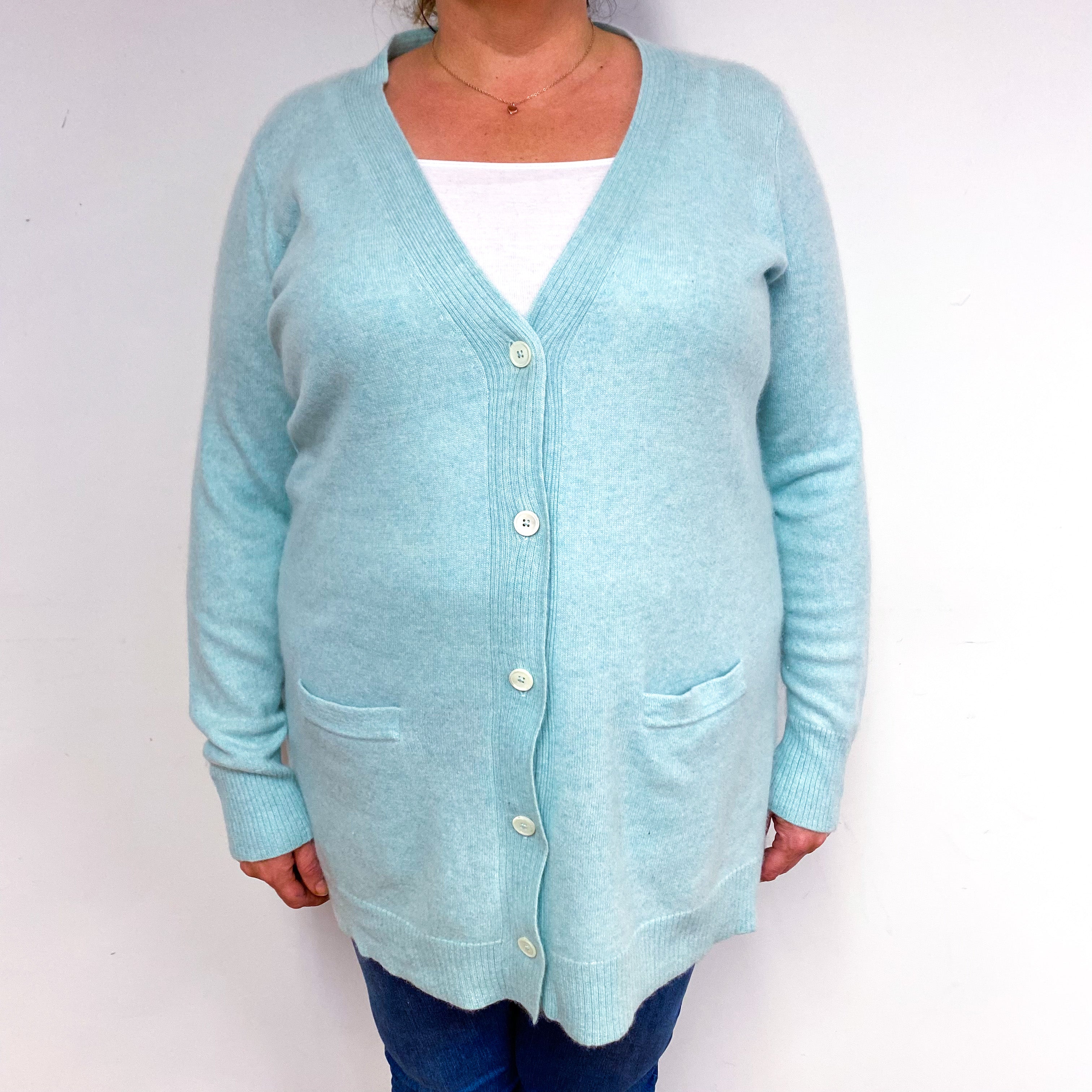 Mint Green Longline Cashmere V-Neck Cardigan Extra Large