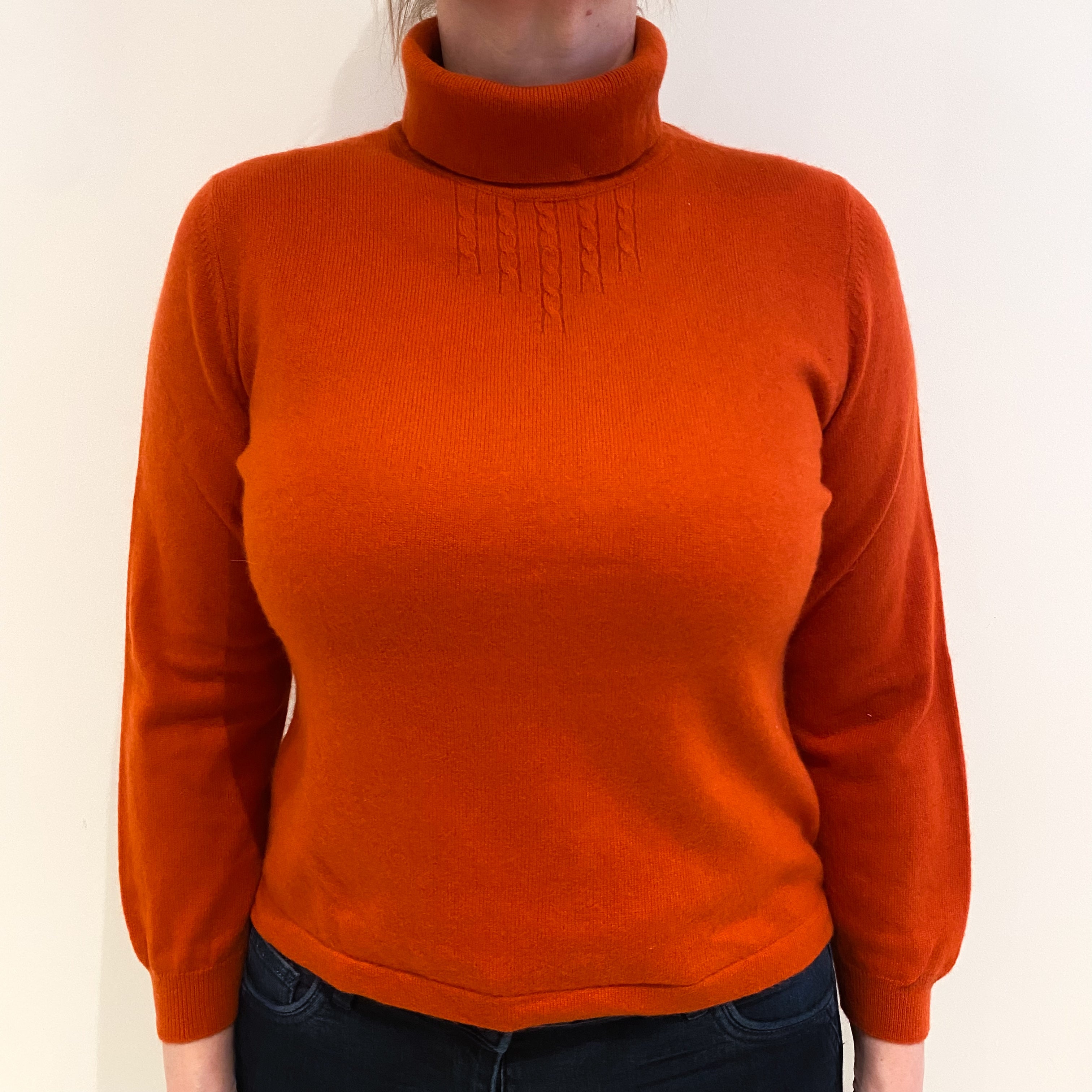 Pumpkin Orange Cashmere Polo Neck Jumper Large