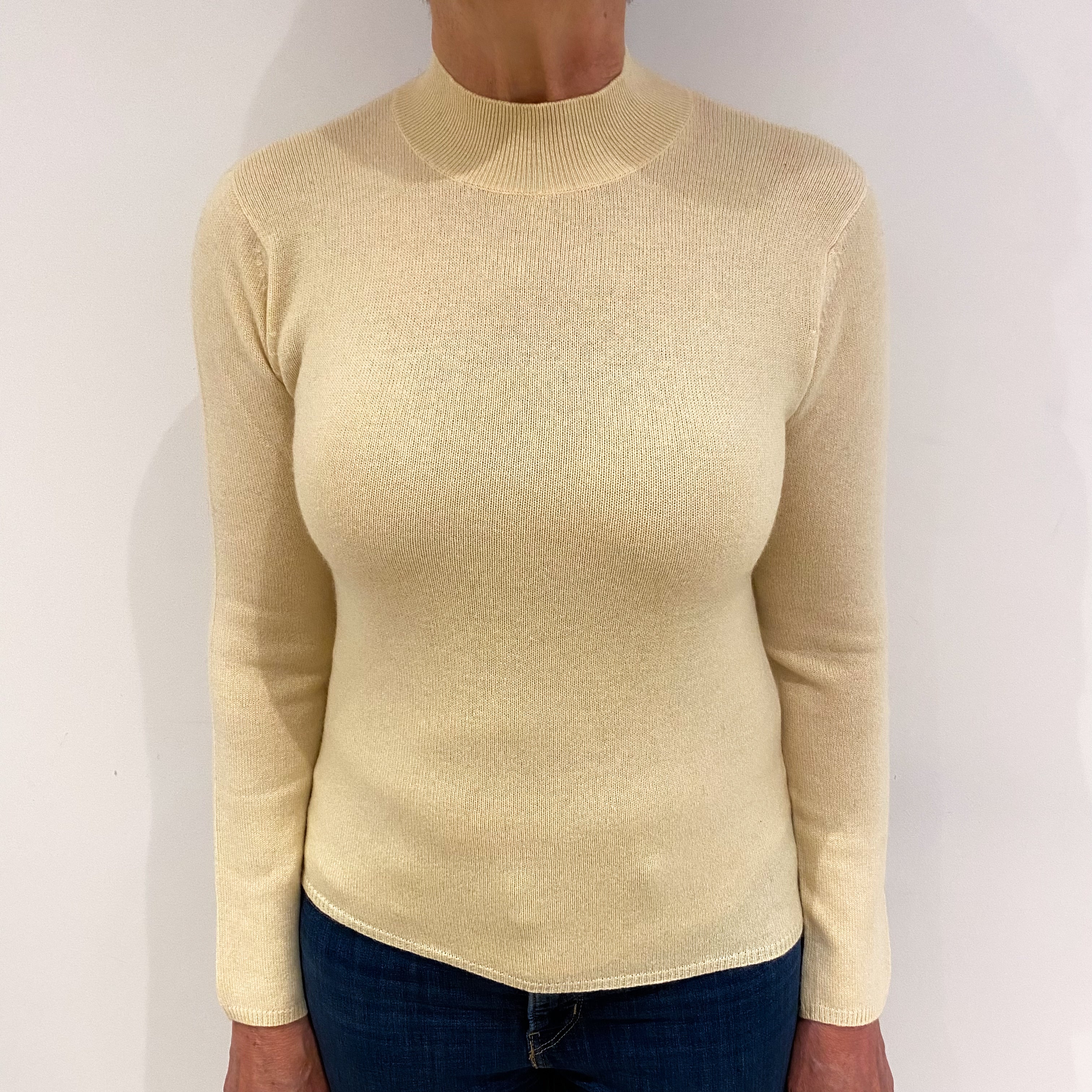Pale Yellow Cashmere Turtle Neck Jumper Medium