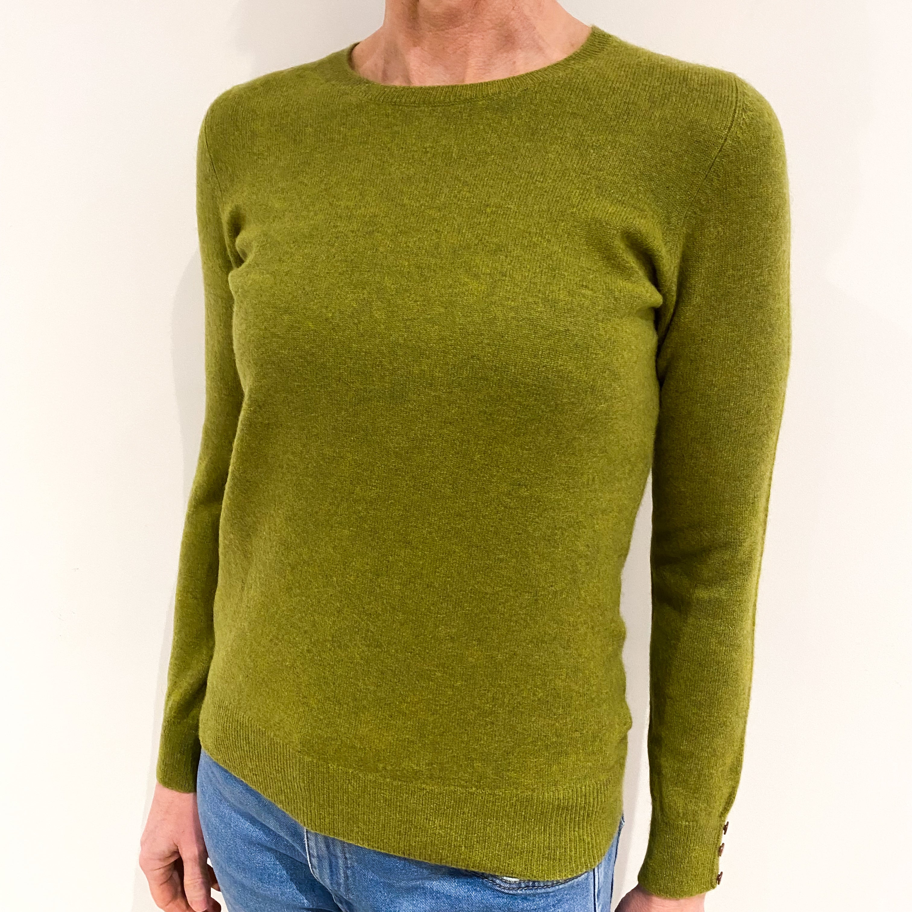 Moss Green Cashmere Crew Neck Jumper Small