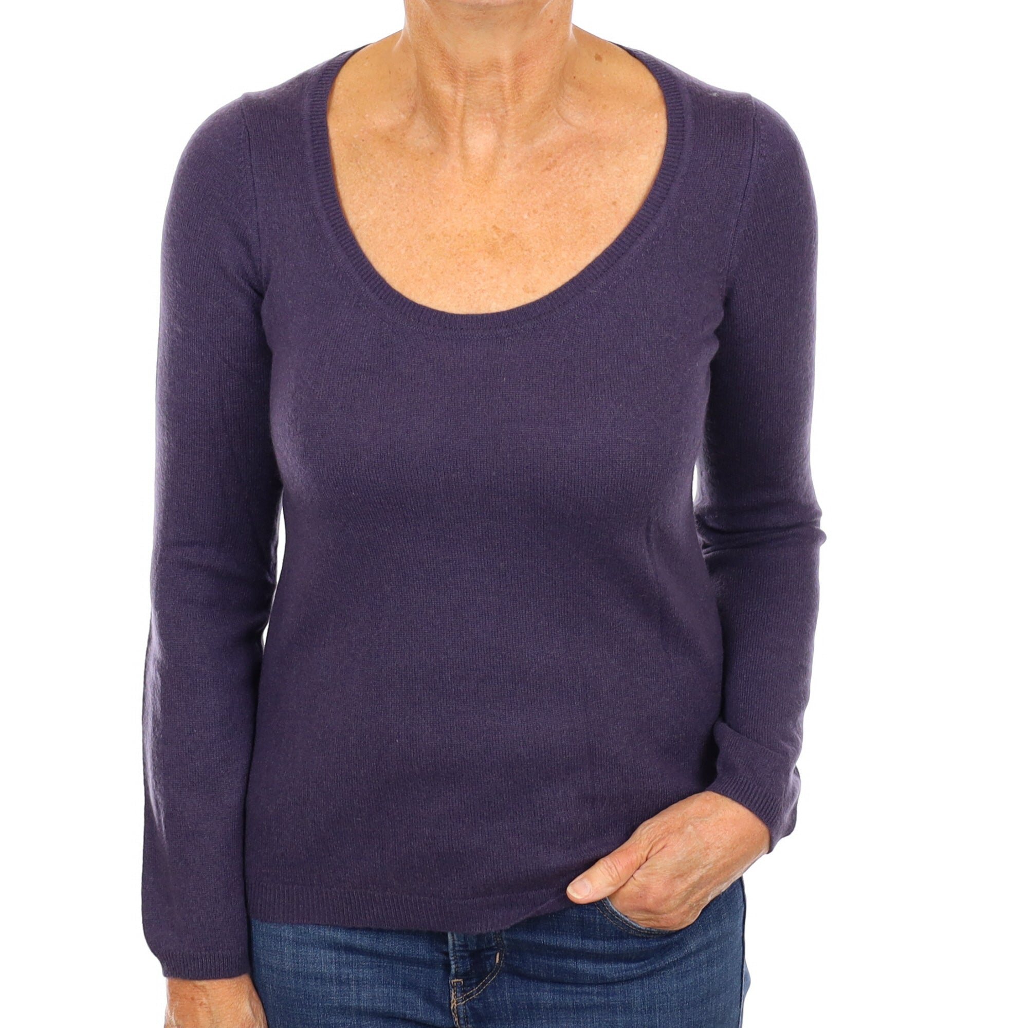 Dusky Purple Cashmere Scoop Neck Jumper Medium