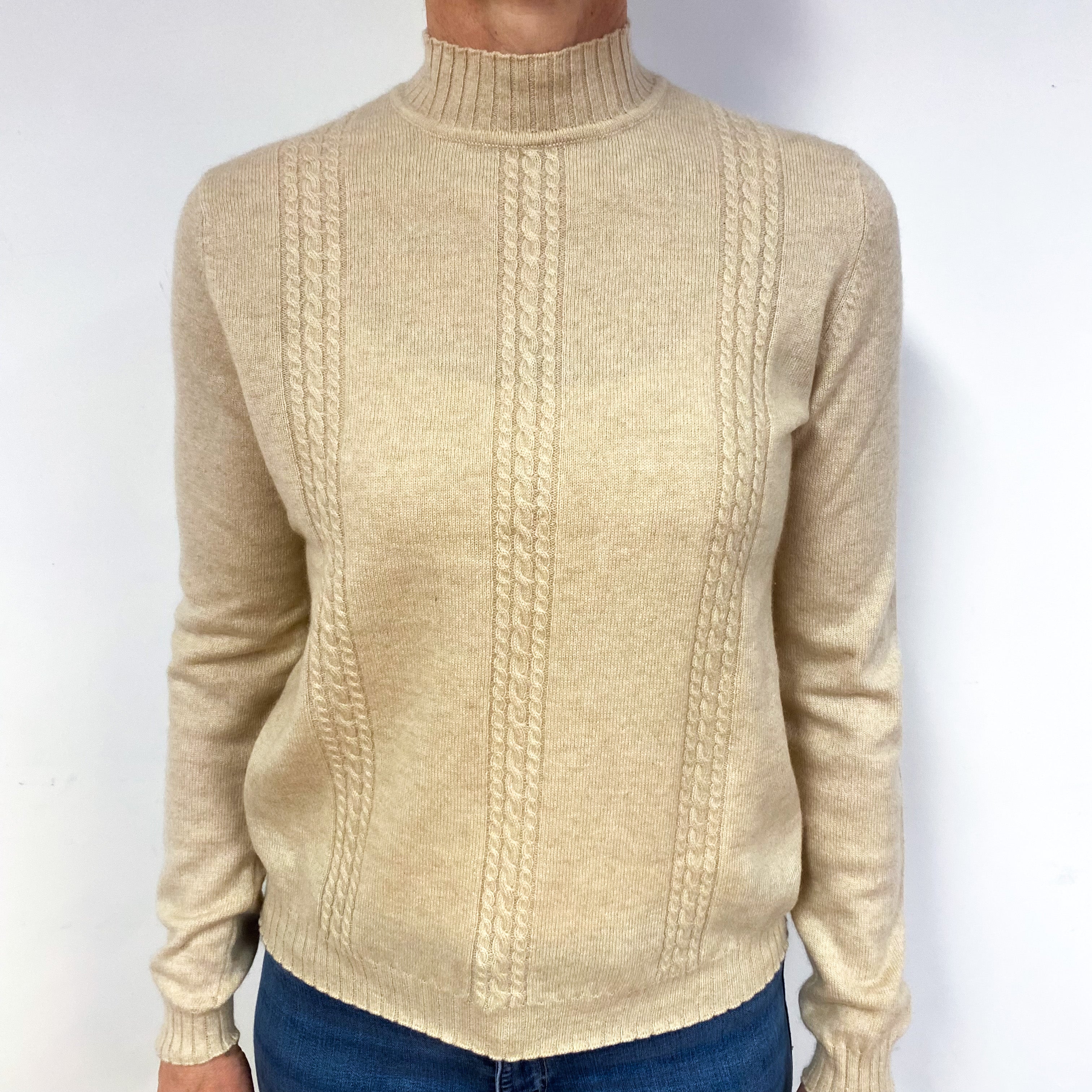 Honey Beige Cashmere Turtle Neck Jumper Medium