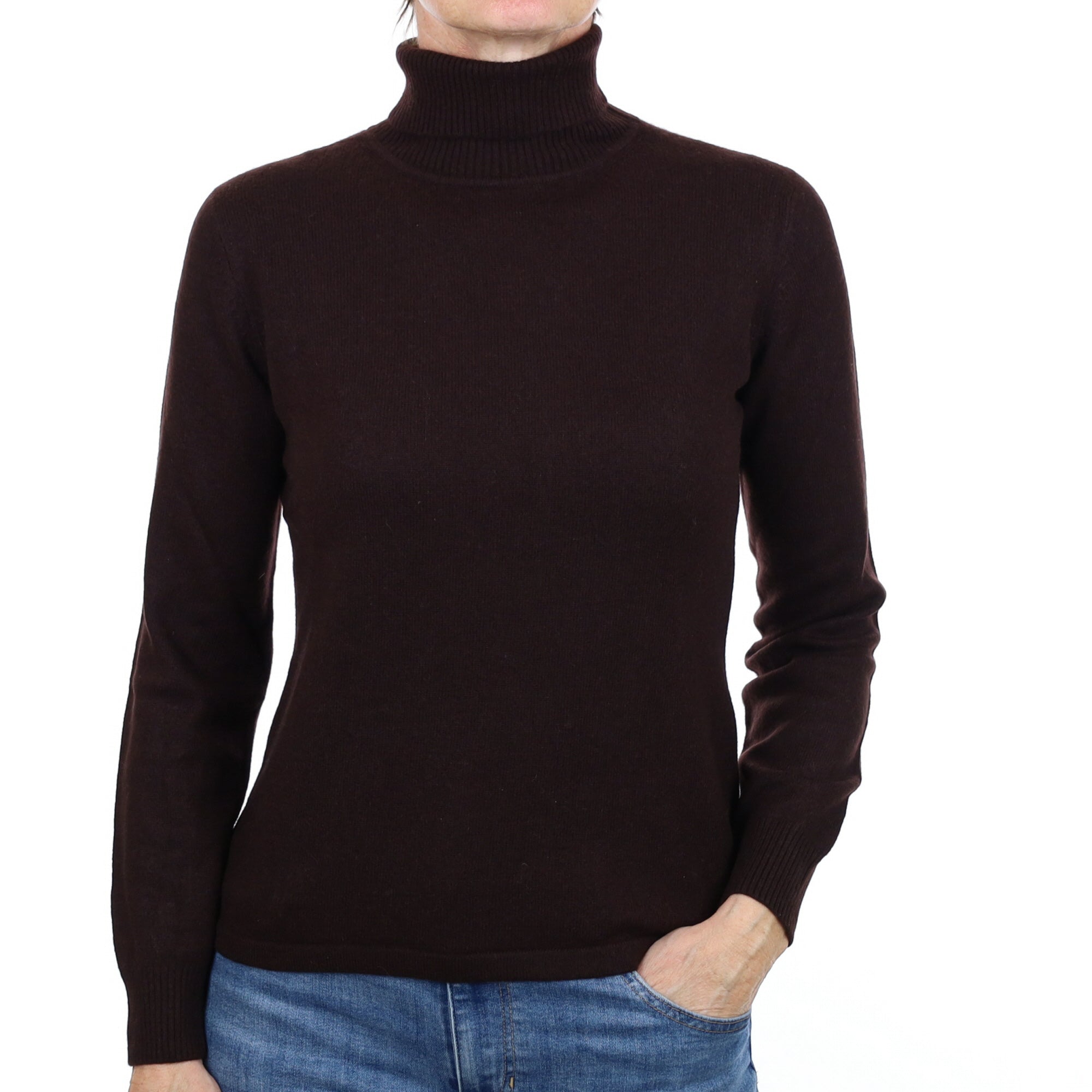 Peppercorn Brown Cashmere Polo Neck Jumper Small