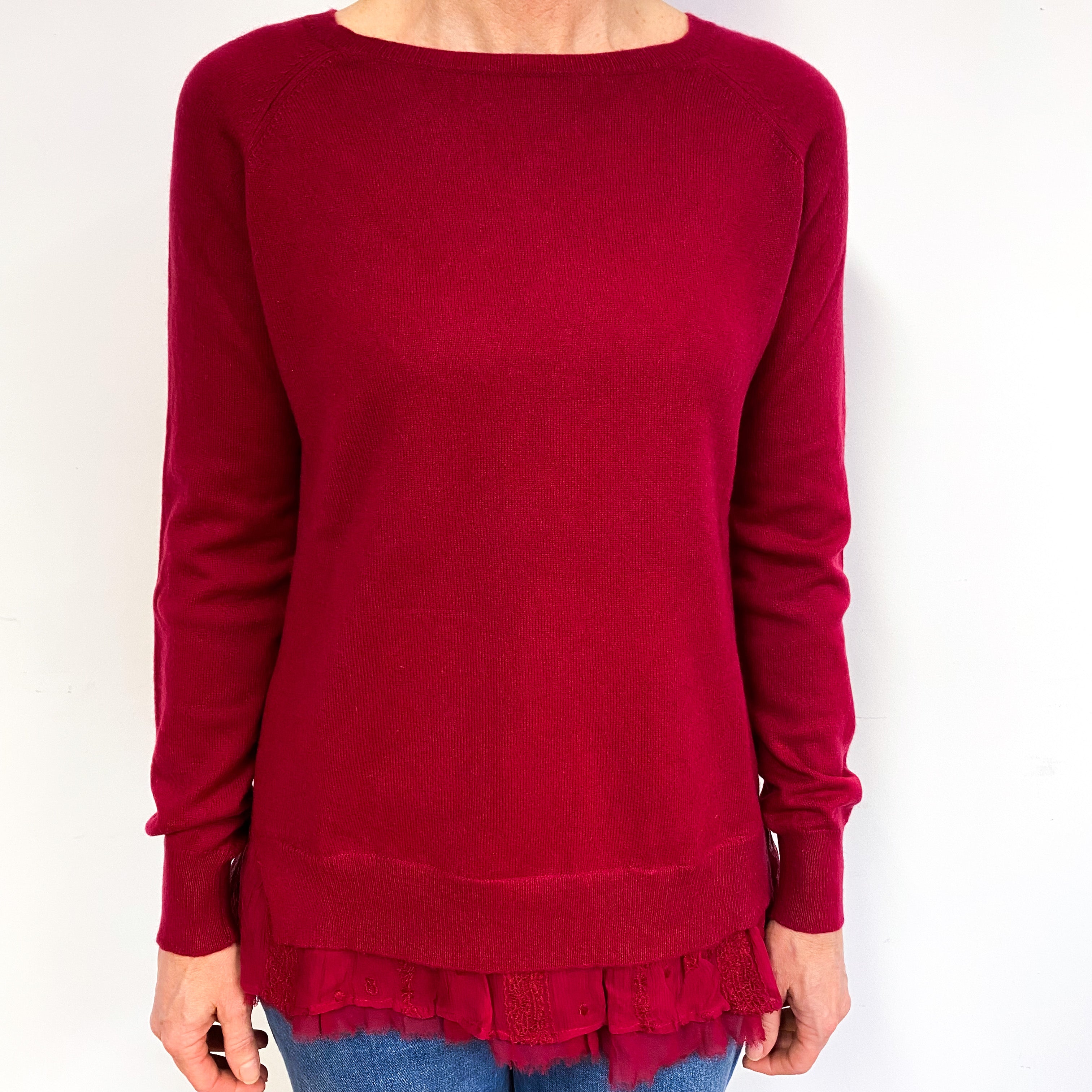 Dark Crimson Cashmere Crew Neck Jumper Medium