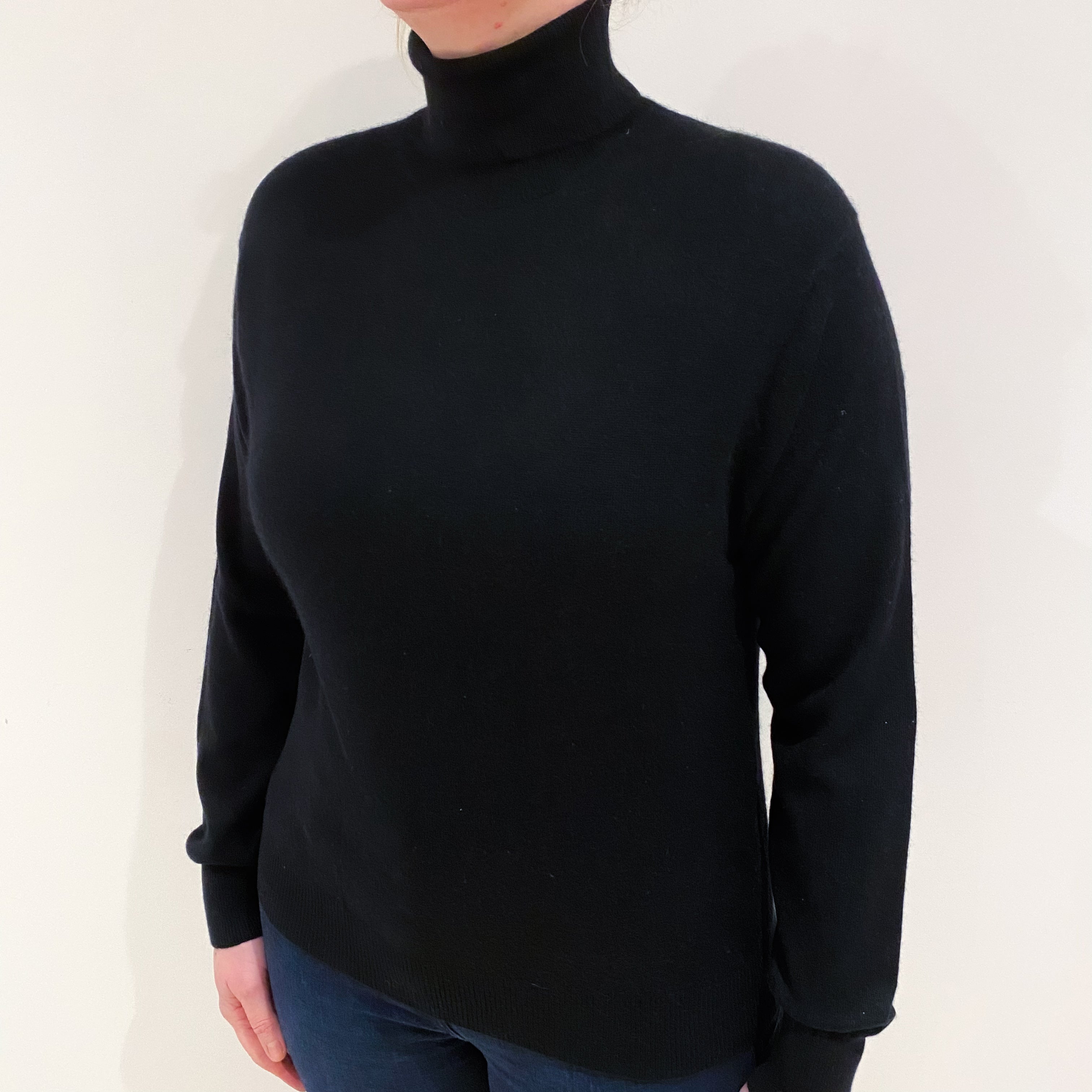 Black Cashmere Polo Neck Jumper Large