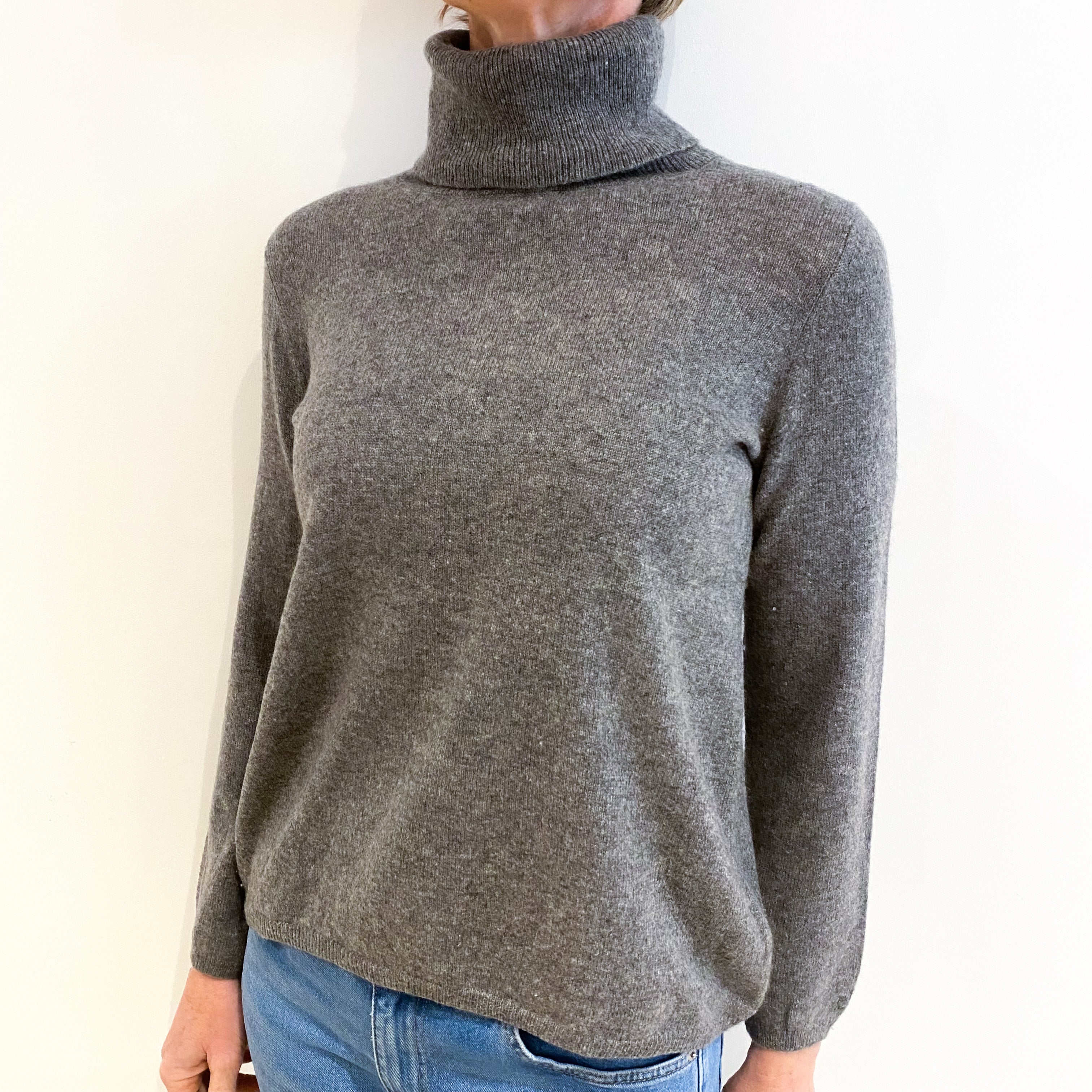 Ash Grey Cashmere Polo Neck Jumper Small
