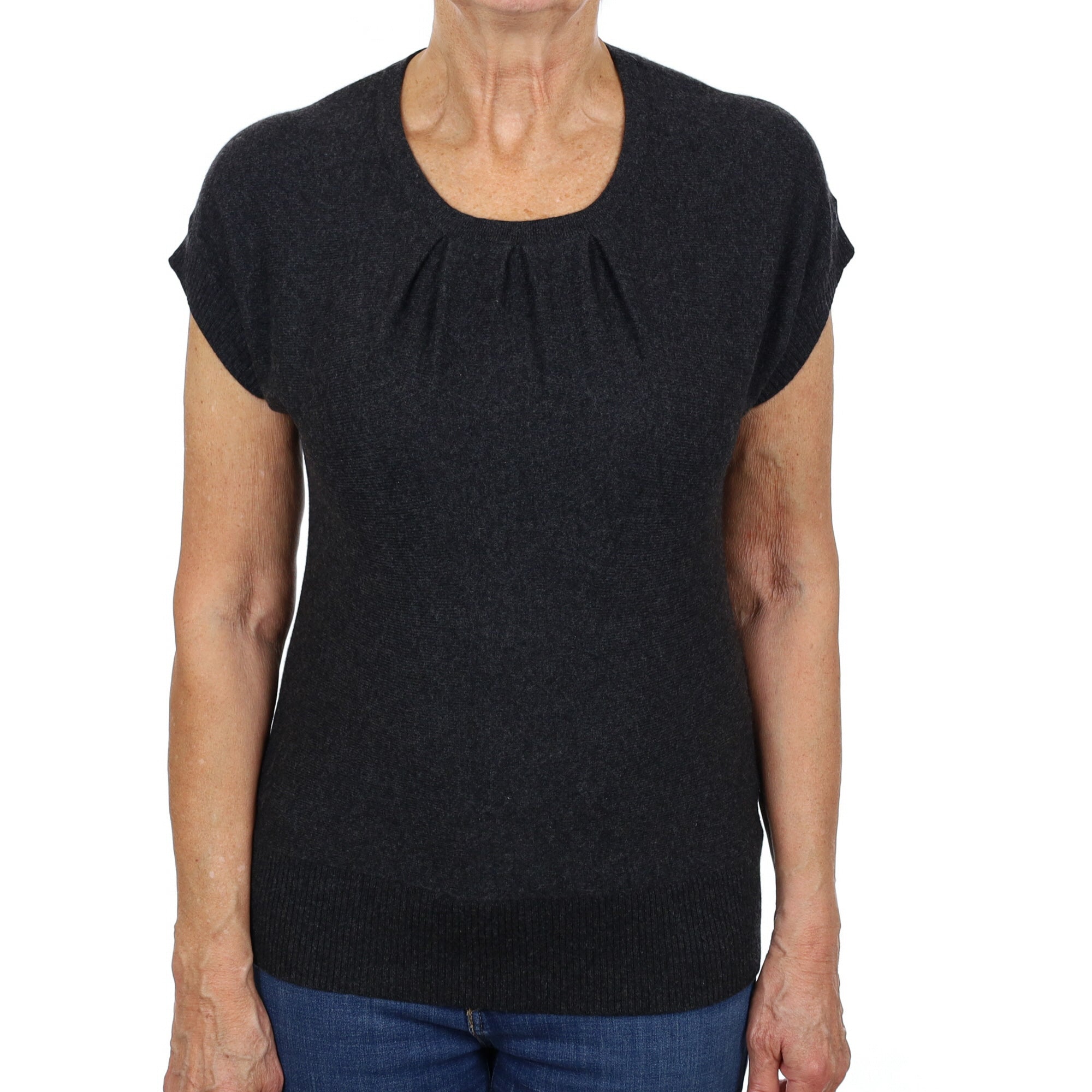 Charcoal Grey Cashmere Short Sleeve Crew Neck Jumper Medium