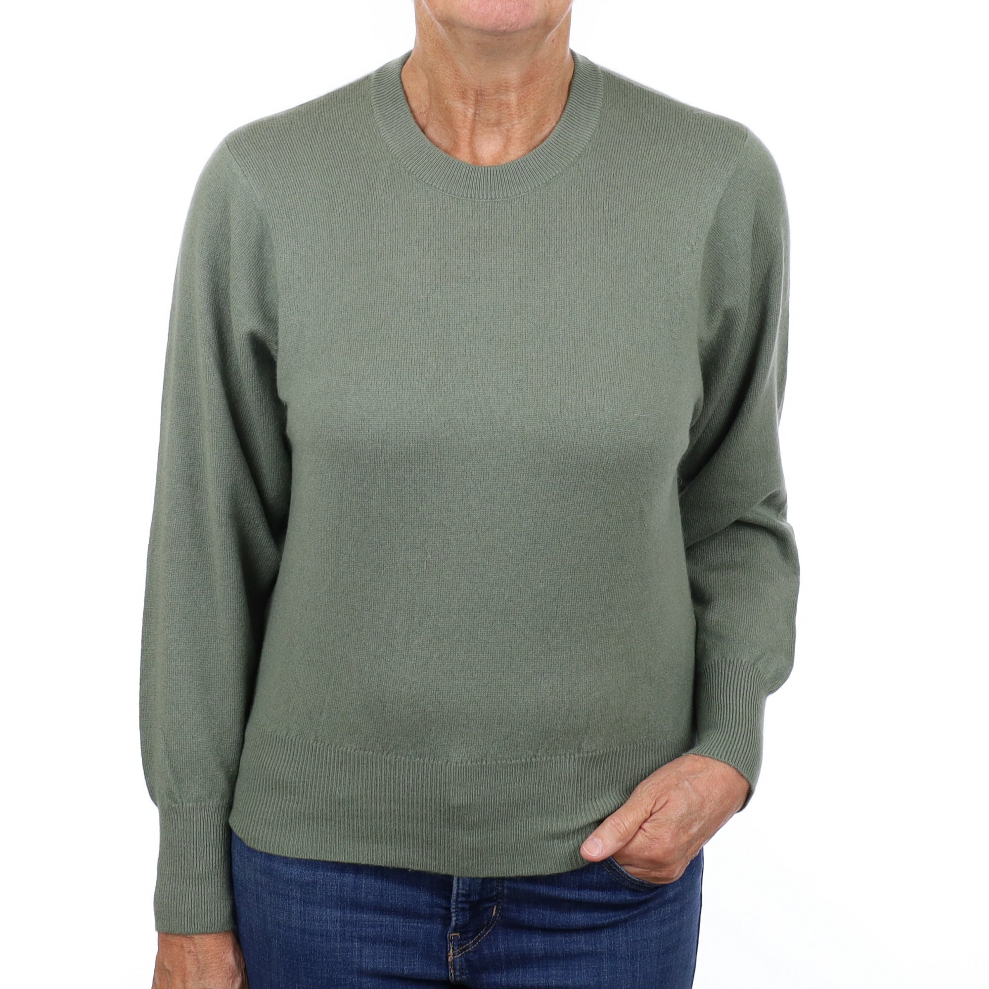 Sage Green Cashmere Crew Neck Jumper Medium