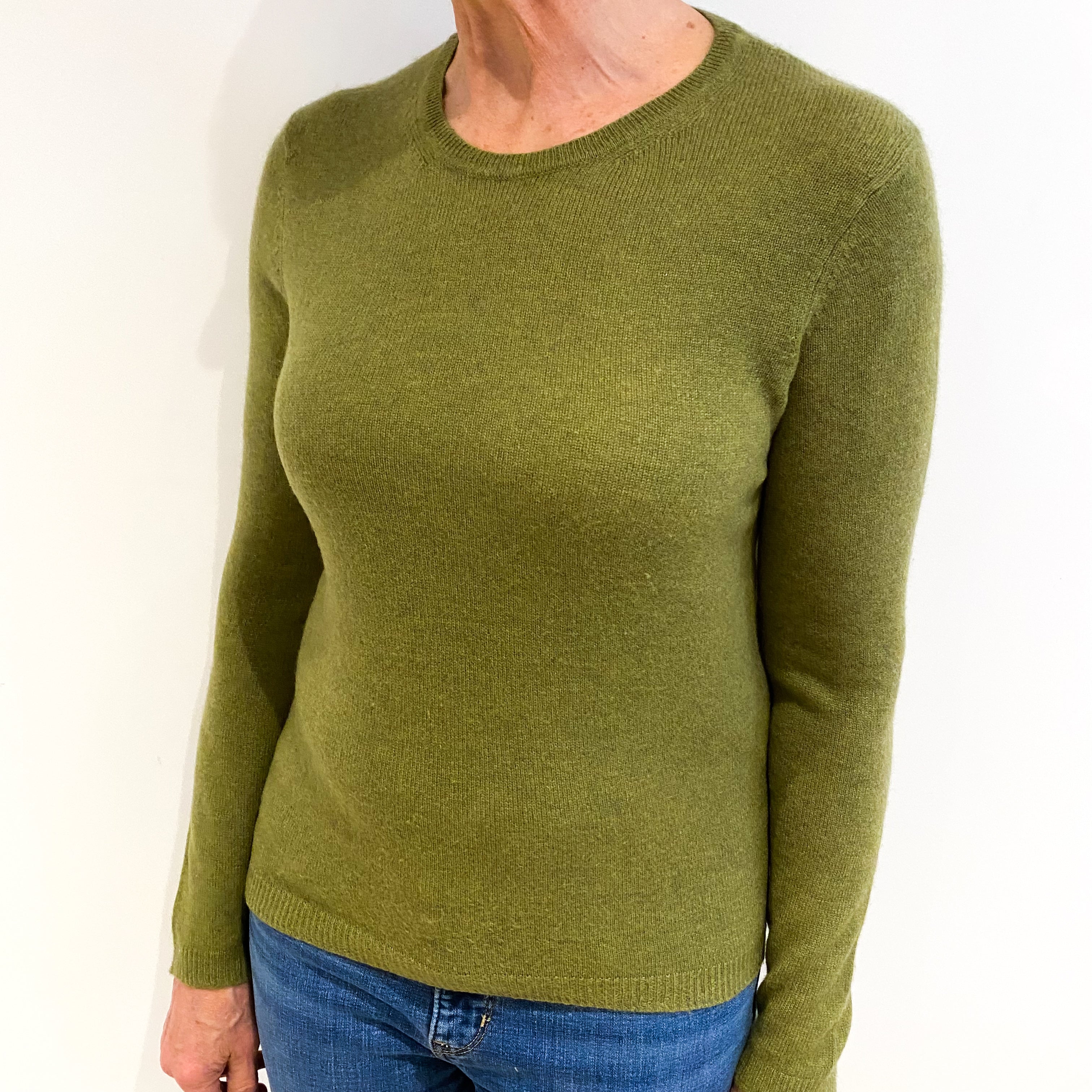 Pea Green Cashmere Crew Neck Jumper Medium