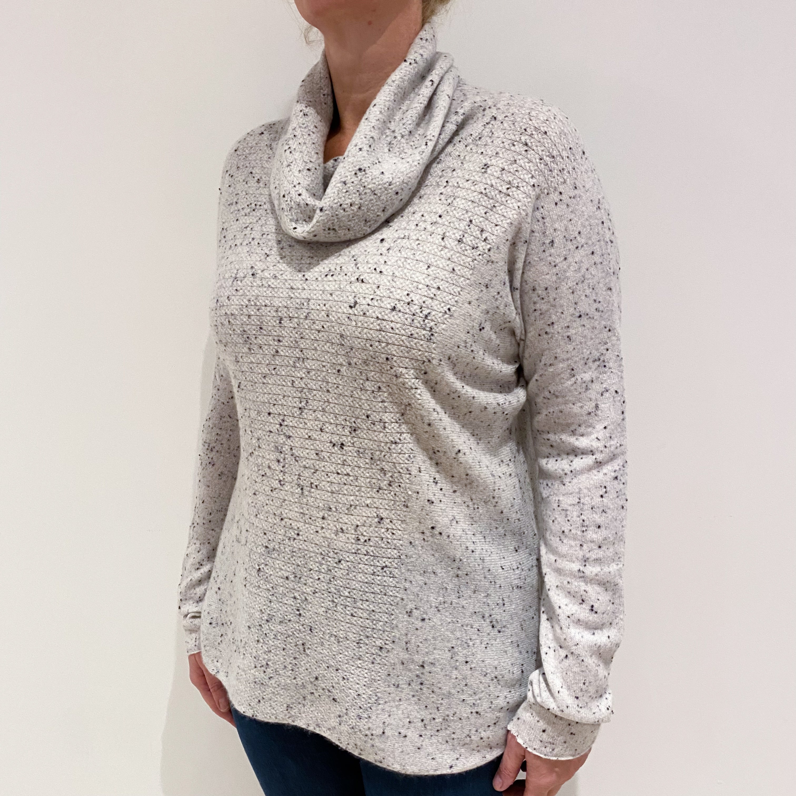 Mist Grey Flecked Cashmere Cowl Neck Jumper Large