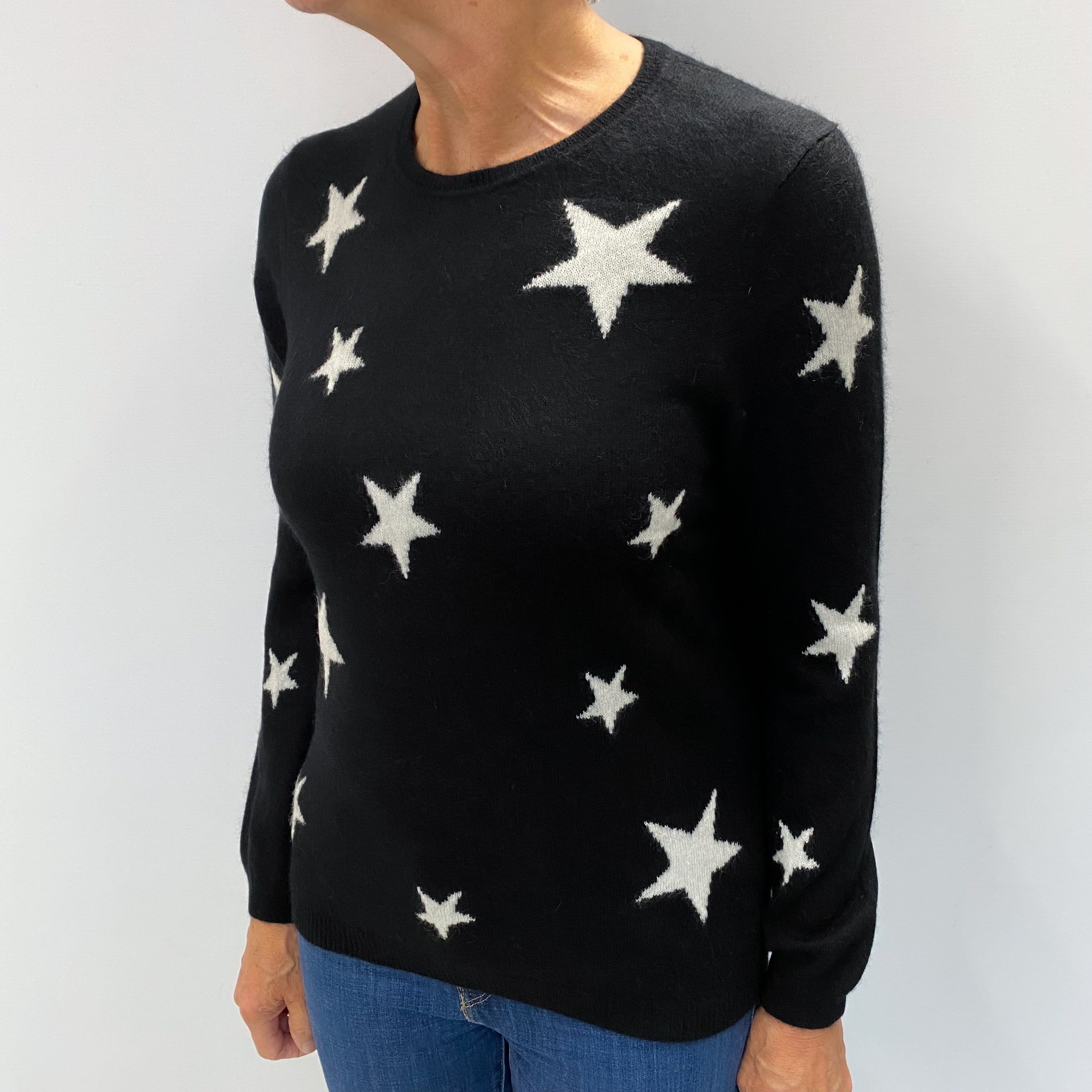Black White Star Cashmere Crew Neck Jumper Medium