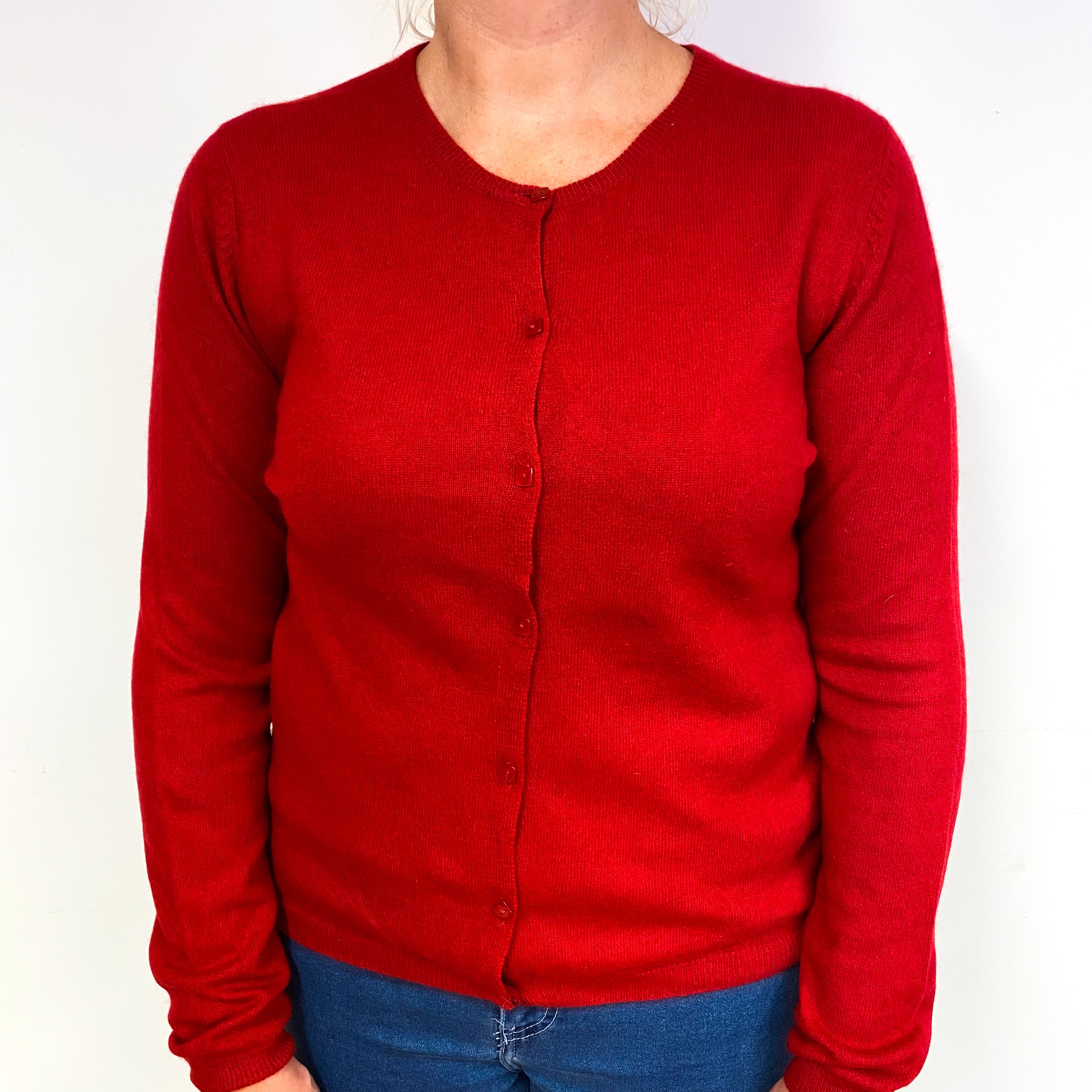 Ruby Red Cashmere Crew Neck Cardigan Large