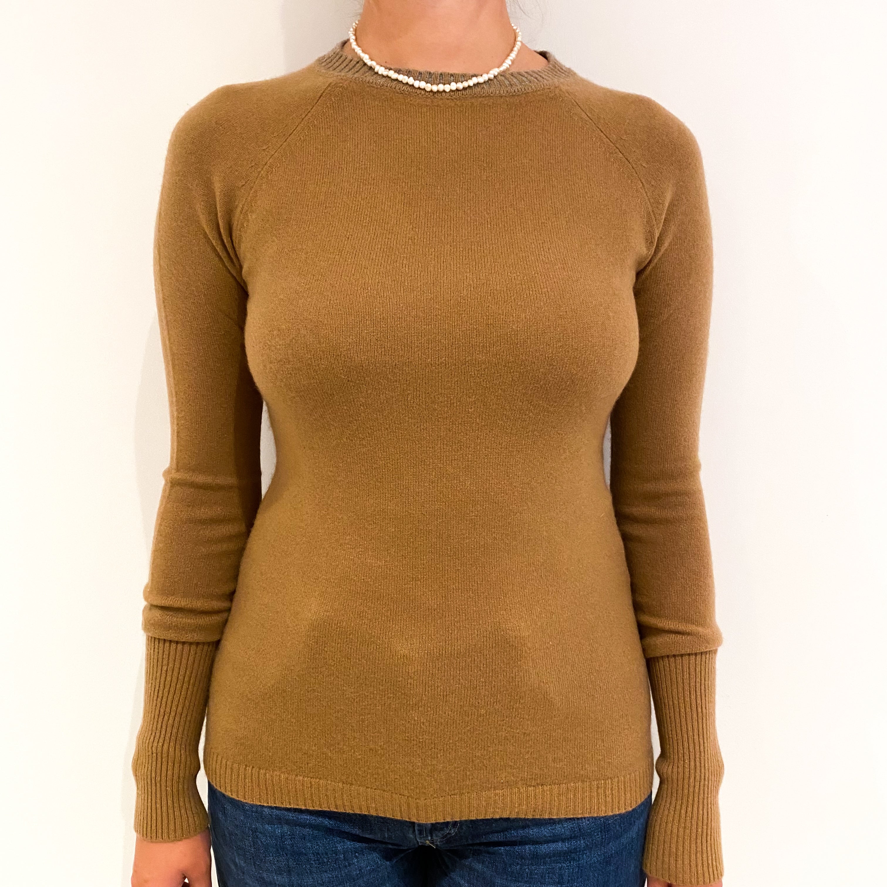 Butterscotch Brown Cashmere Crew Neck Jumper Small