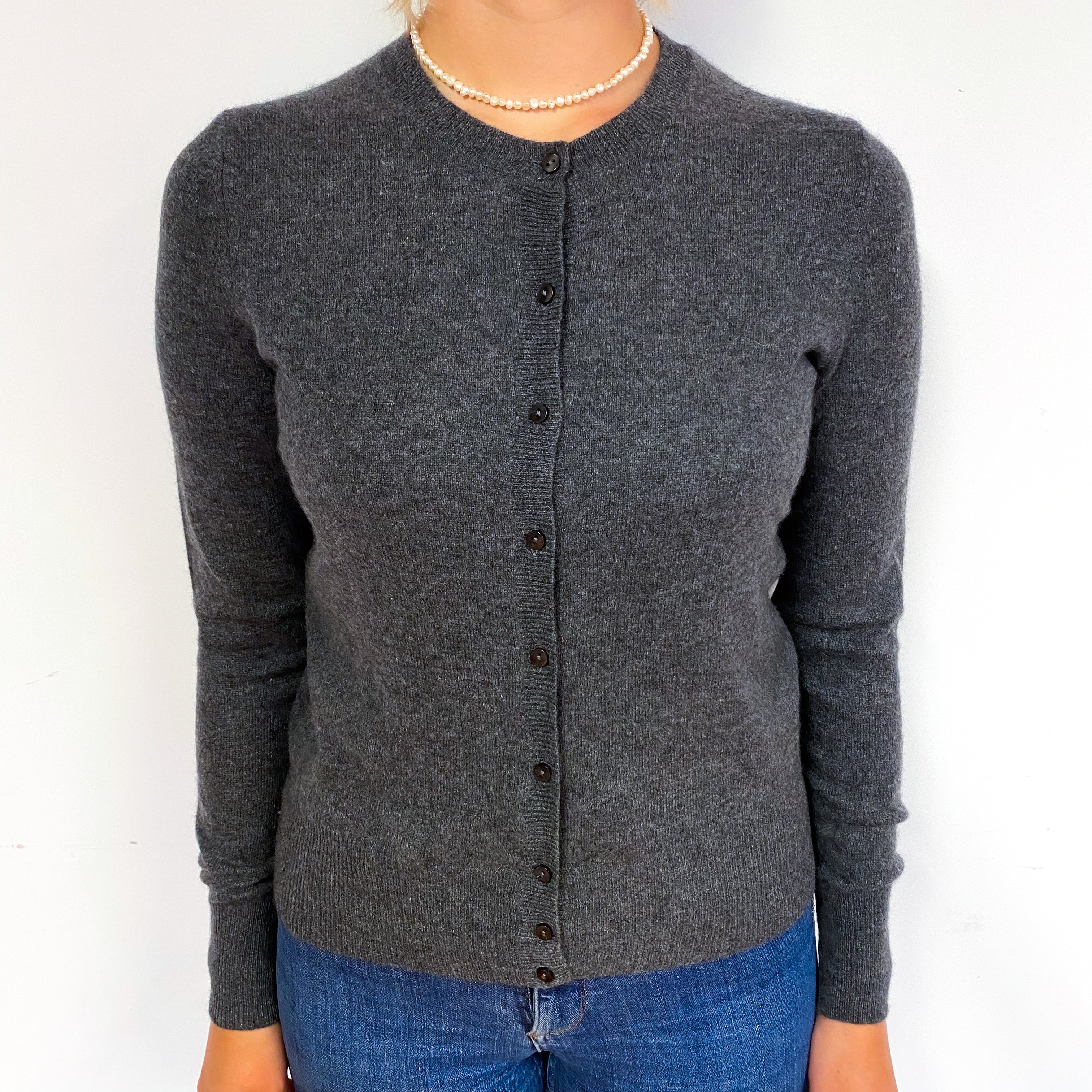 Slate Grey Cashmere Crew Neck Cardigan Small