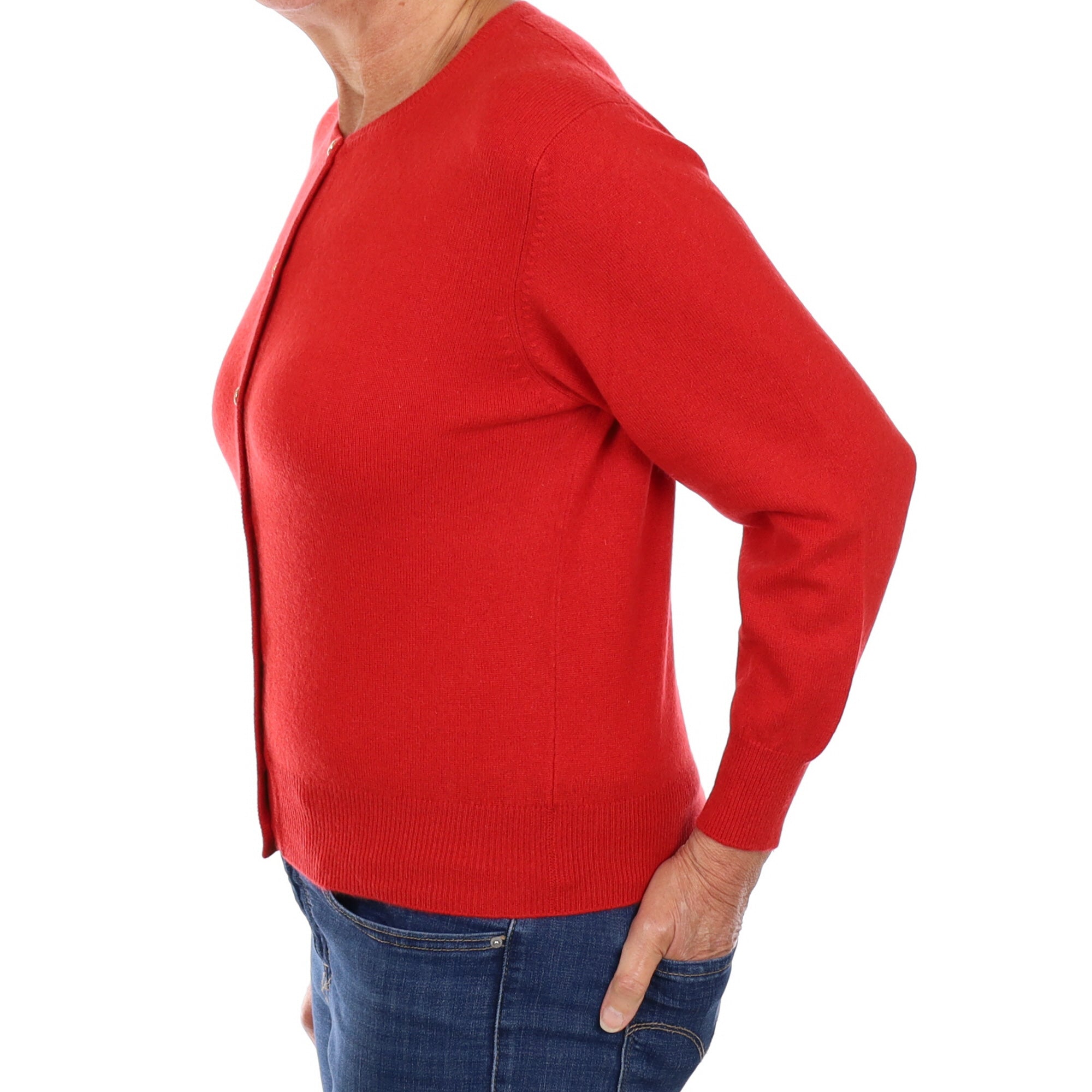 Scarlet Red Cashmere Crew Neck Cardigan Medium