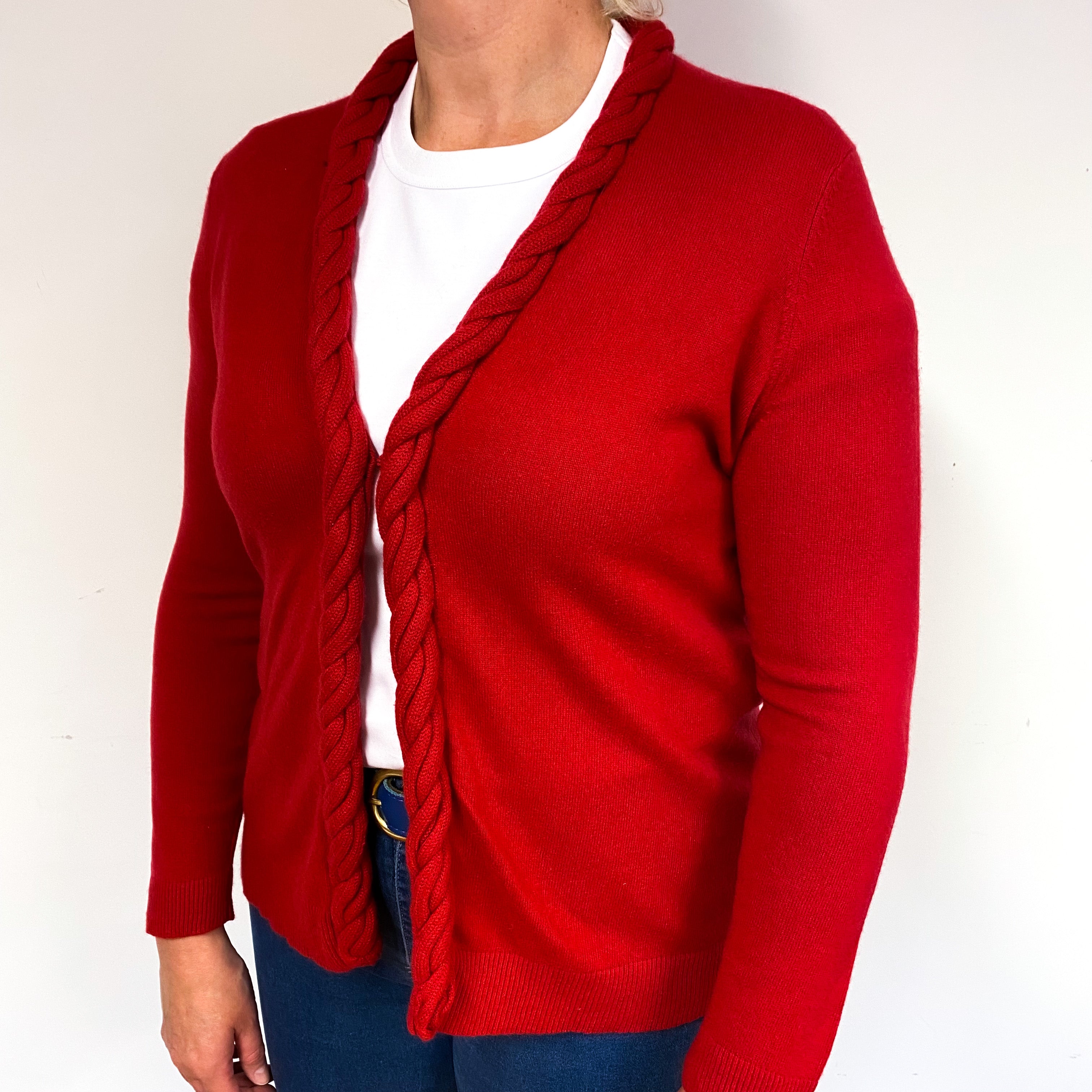 Red Rope Edge Cashmere V-Neck Cardigan Large