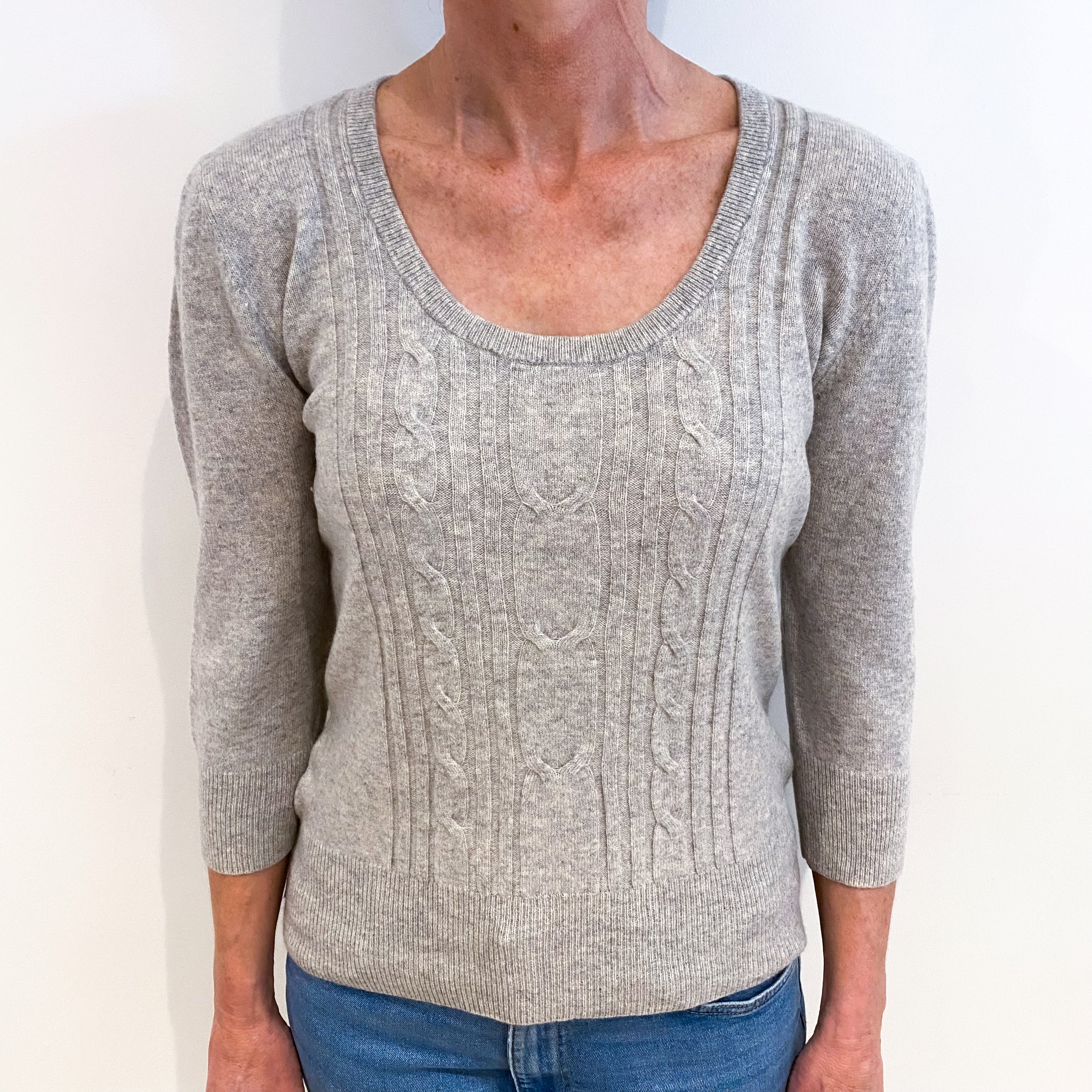 Smoke Grey Cashmere Scoop Neck Jumper Small