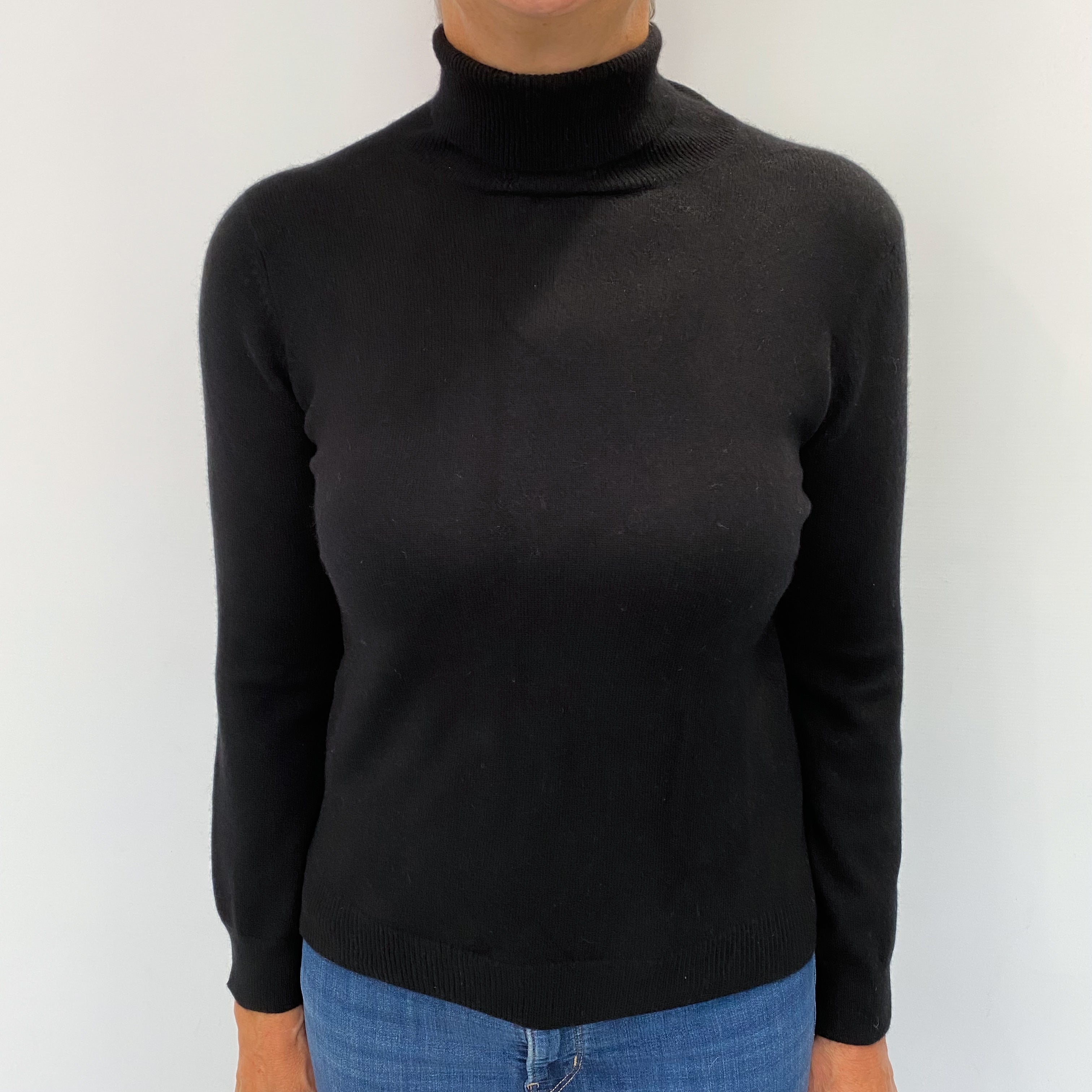 Black Cashmere Polo Neck Jumper Medium
