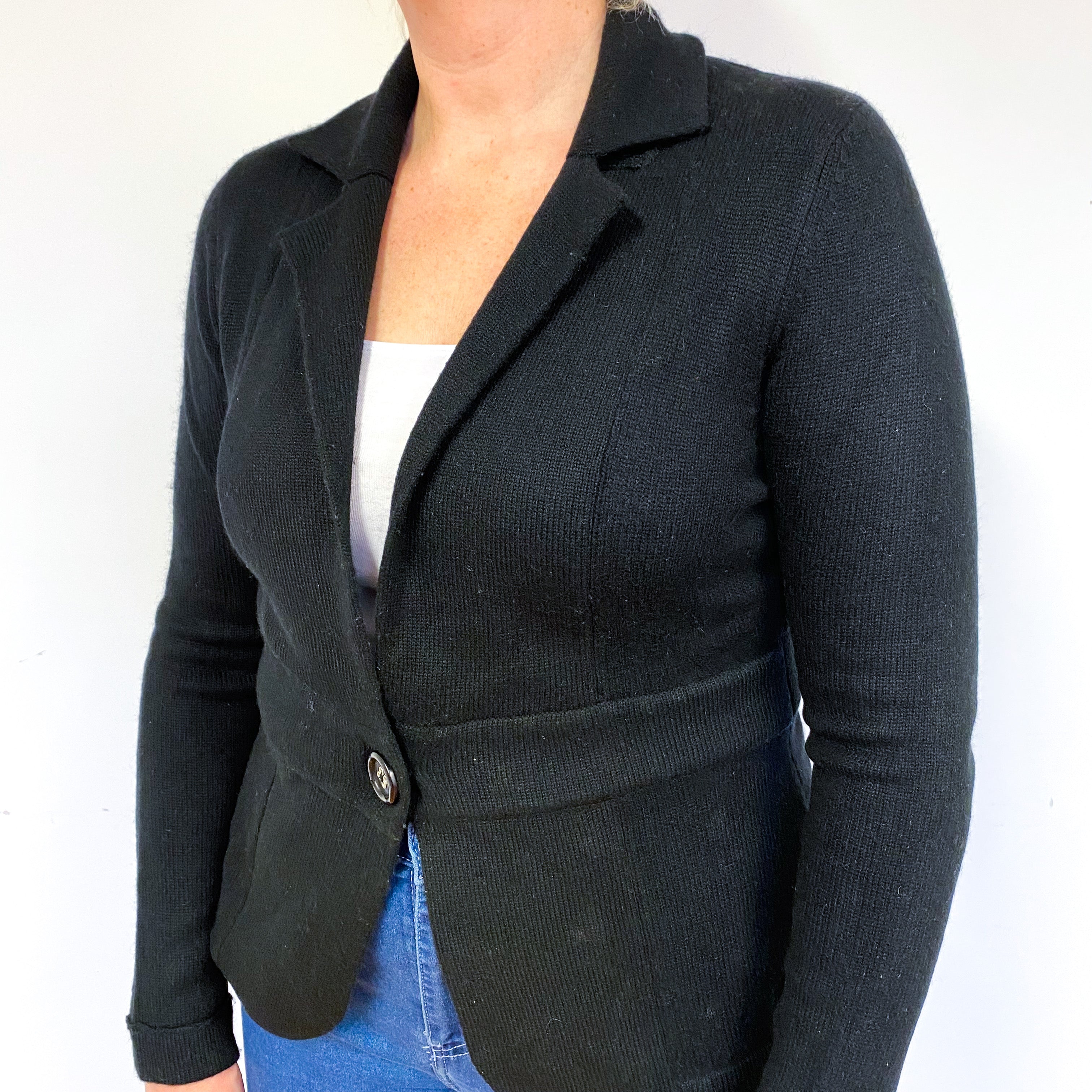Black Heavy Knit Cashmere V-Neck Jacket Large