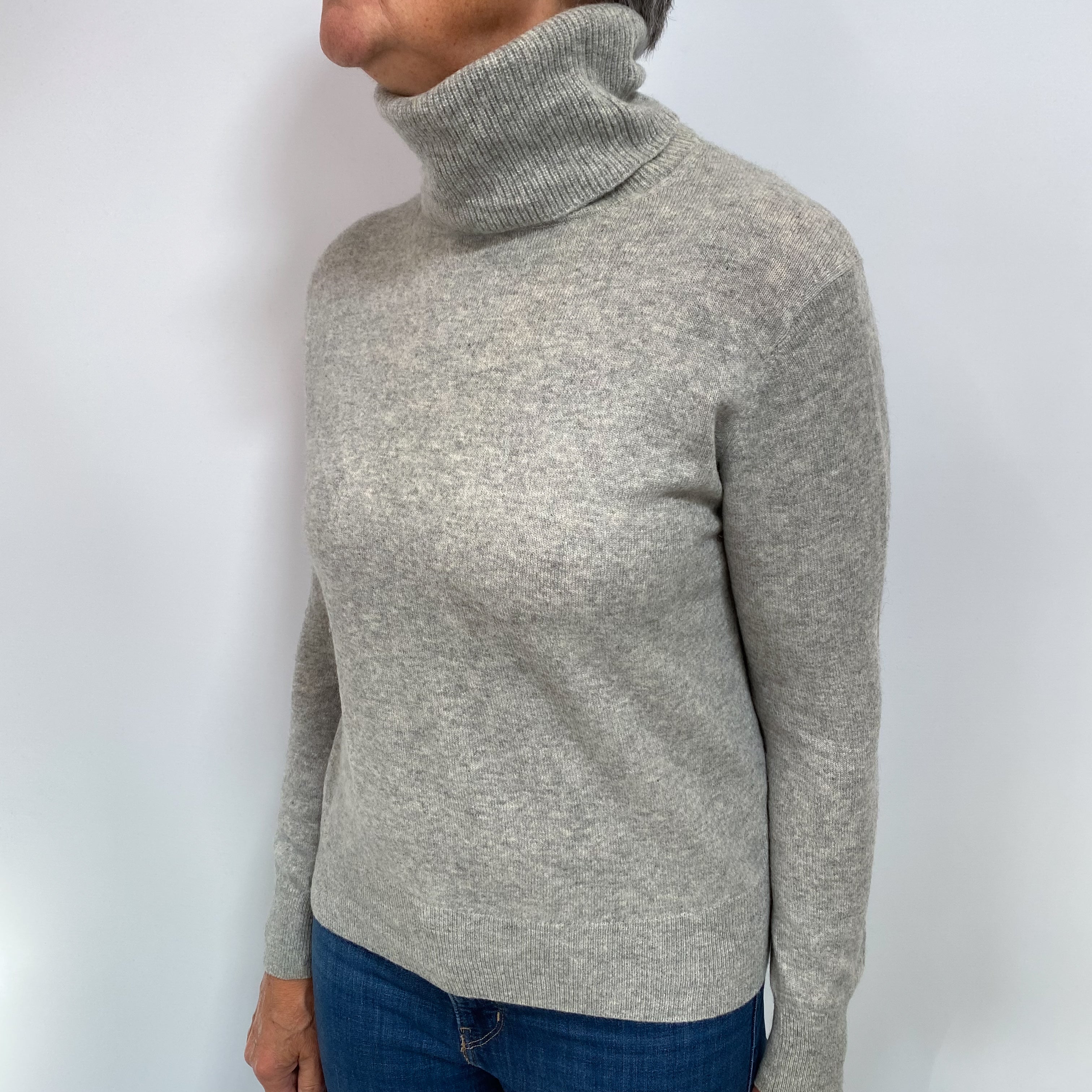 Smoke Grey Cashmere Polo Neck Jumper Medium