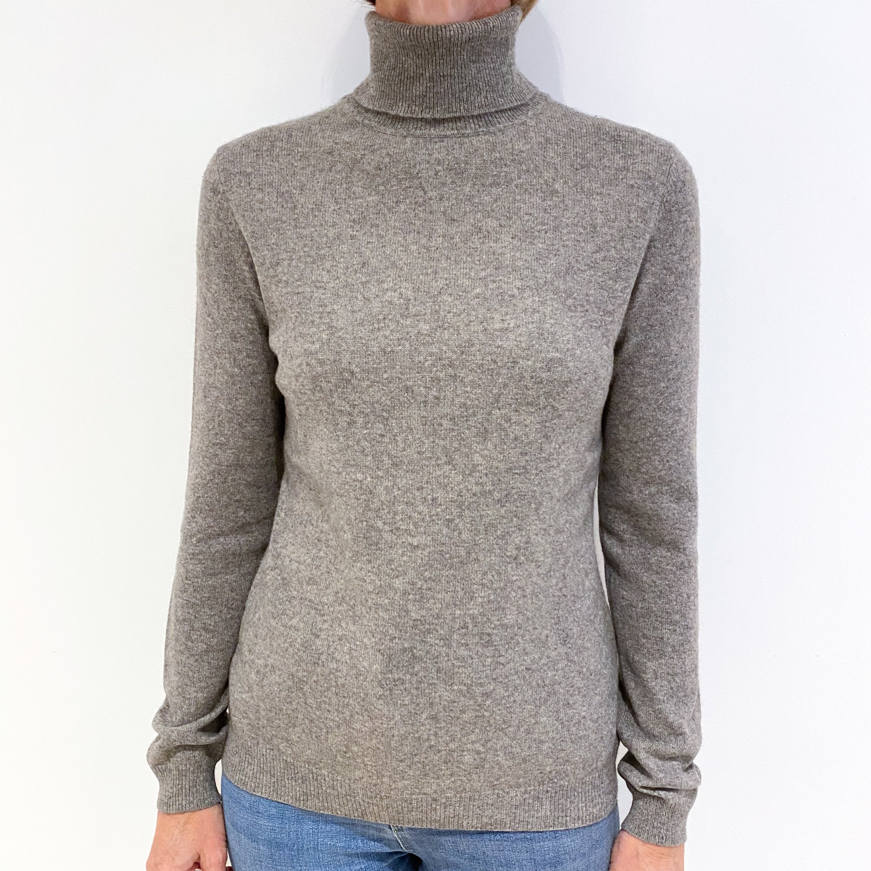 Ash Grey Cashmere Polo Neck Jumper Small