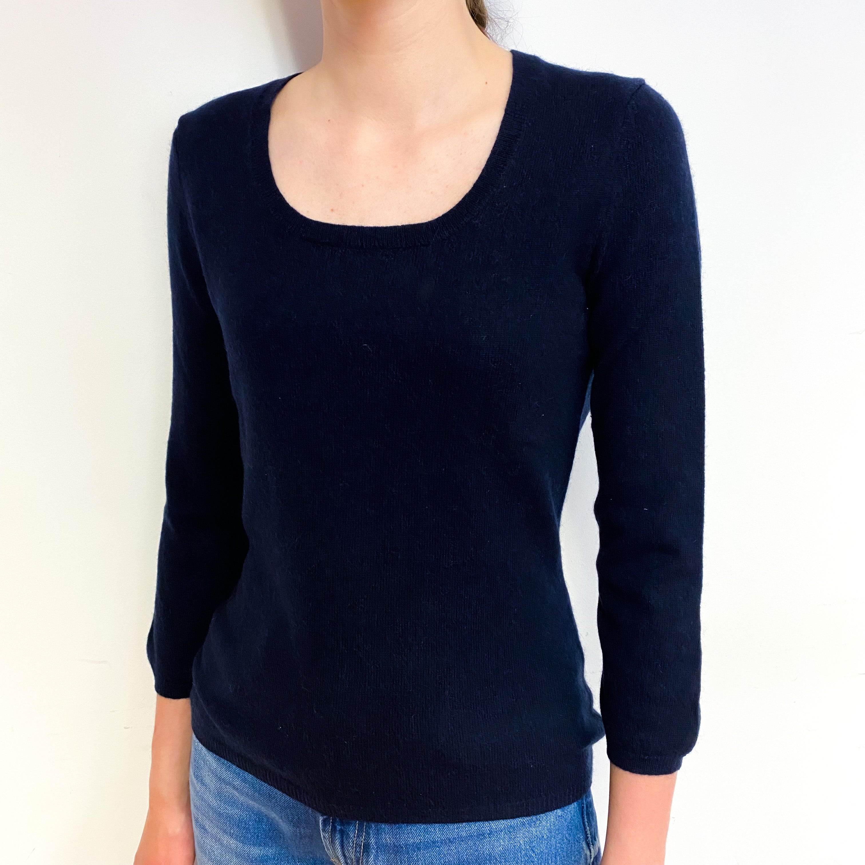 Darkest Navy 3/4 Sleeve Cashmere Scoop Neck Jumper Extra Small